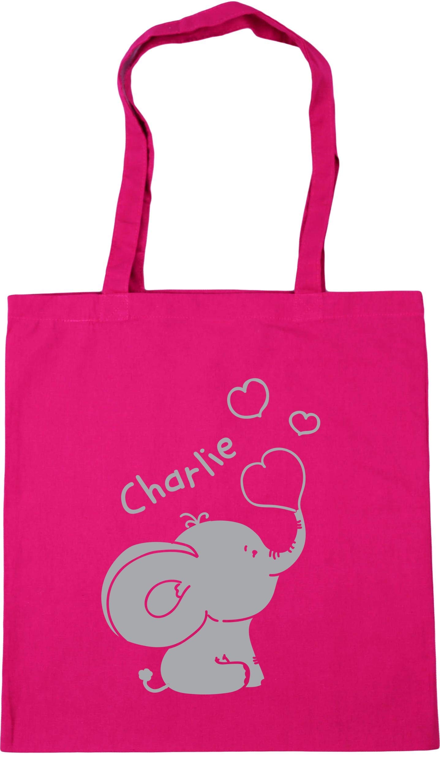 Hippowarehouse PERSONALISED ANY NAME Baby Elephant Pink Tote Shopping Gym Beach Bag 42cm x38cm, 10 litres