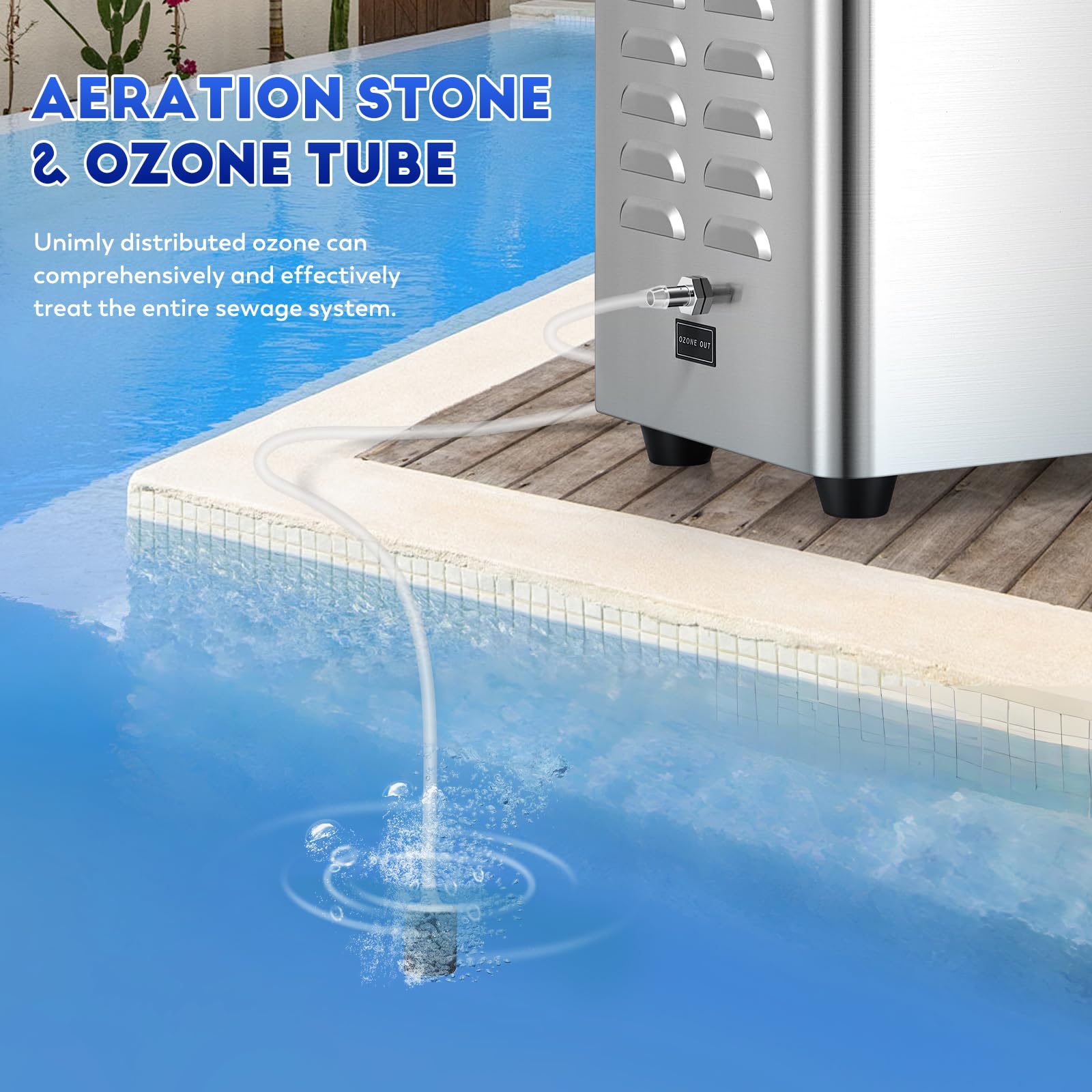 CGOLDENWALL Generador de Ozono para Lab/Industria con Piedra de Aireación y Tubo Guía de Flujo, Temporizador de 0-120 Minutos, Eliminación de Olores y Tratamiento de Aguas Residuales (100W 5g/h)