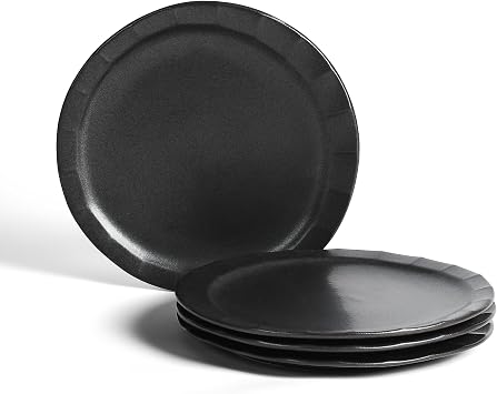 Stone Lain Oasis Stoneware Plate Dish Set, 4-Piece Dinner Plates - Ceramic Serving Dishes for 4 People - Microwave & Dishwasher Safe, Black