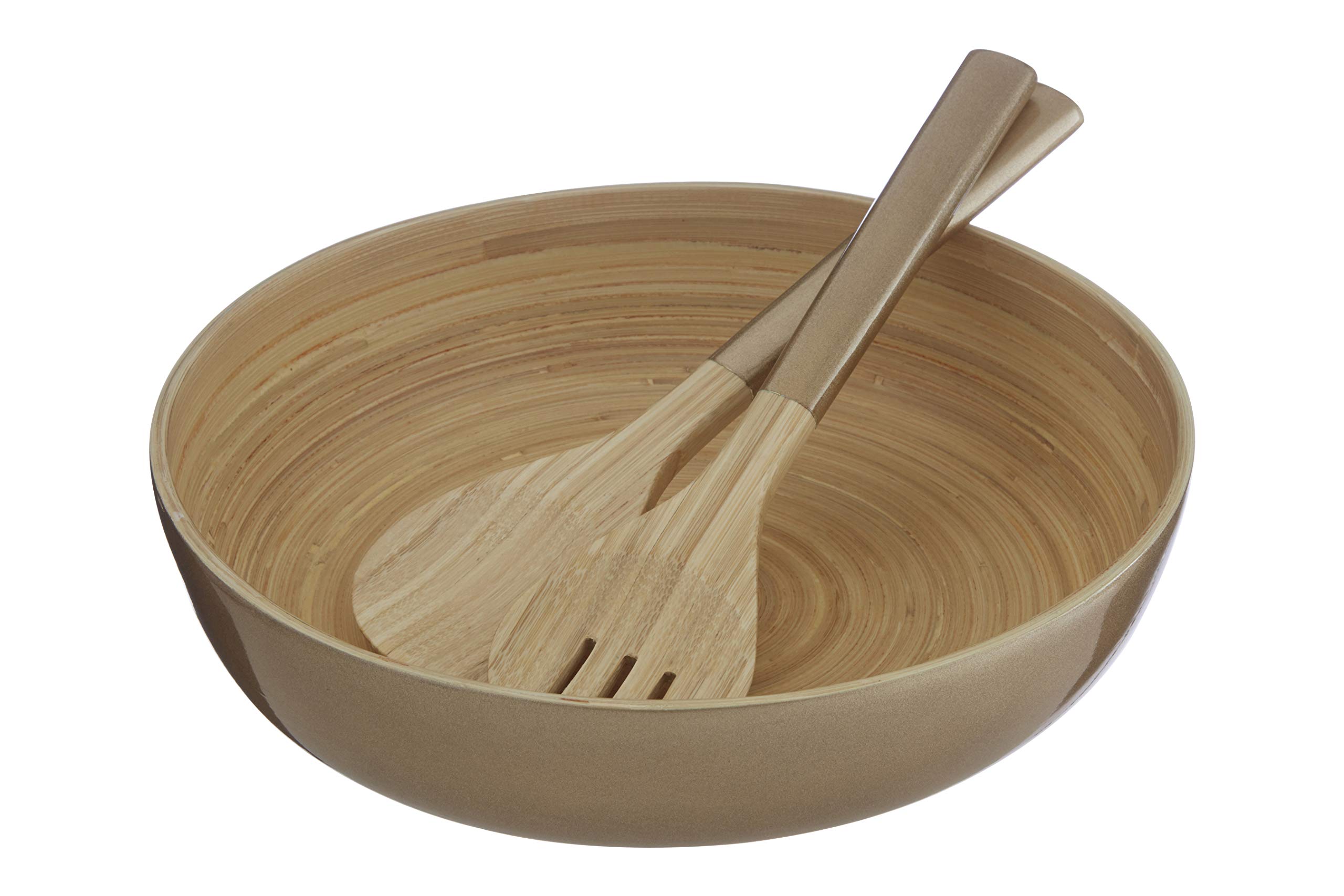 Kyoto Round Salad Bowl, Spun Bamboo, Metallic Gold, H8 x W30 x D30cm - Image 4