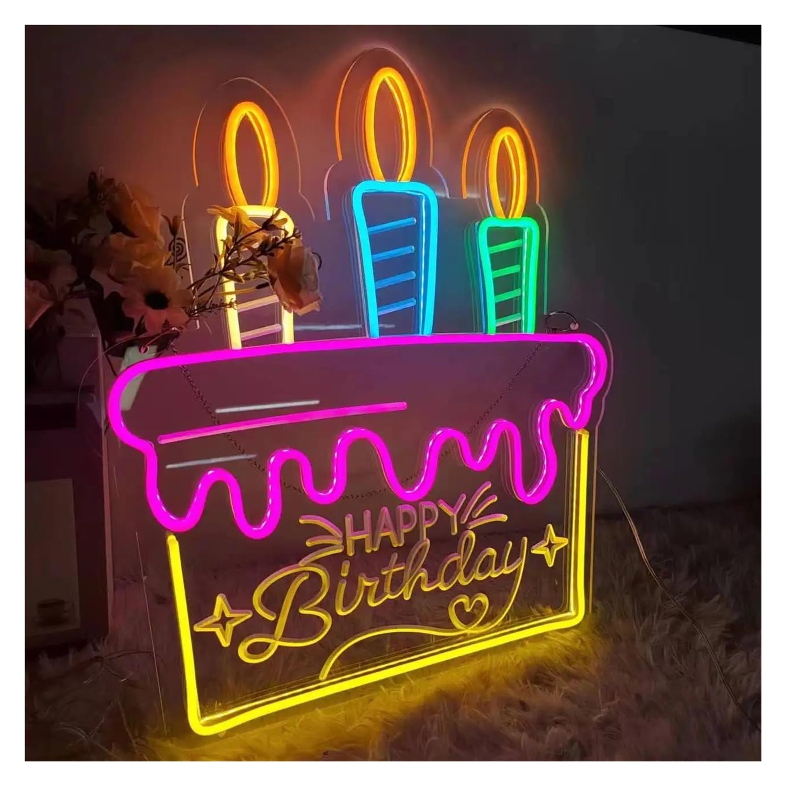XENITE Luces Art Decoration Christmas Decoración De Fiesta, Cartel De Luz Led De Neón De Feliz Cumpleaños, Alimentado Por USB, Regulable Para Decoración De Pared, Fiesta De Boda, 36cmх40cm