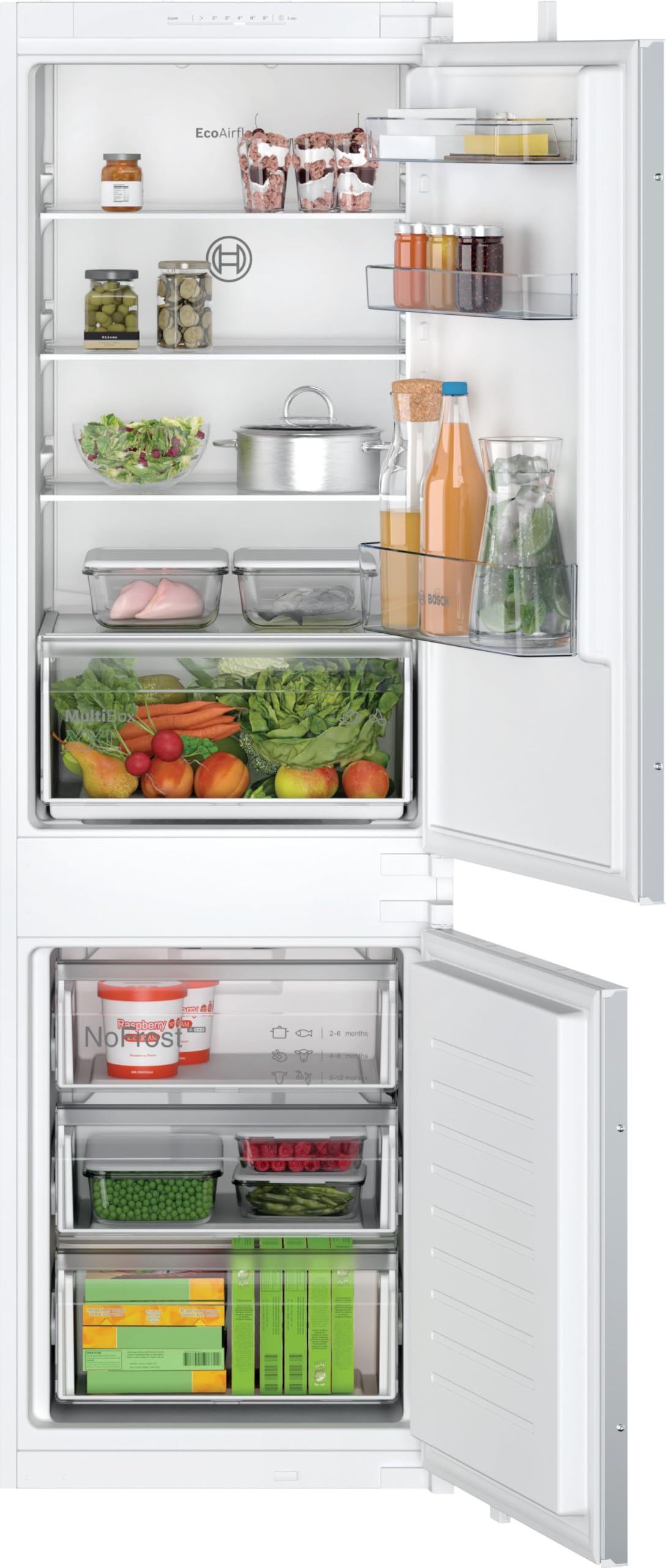 Bosch Serie 2 Kühl-Gefrier-Kombination 177.2 x 54.1 cm NoFrost KIN86NSE0 | Made in Germany, Nie wieder abtauen, MultiBox XXL Frischhalteschublade, BigBox für großes Gefriergut, helle LED Beleuchtung