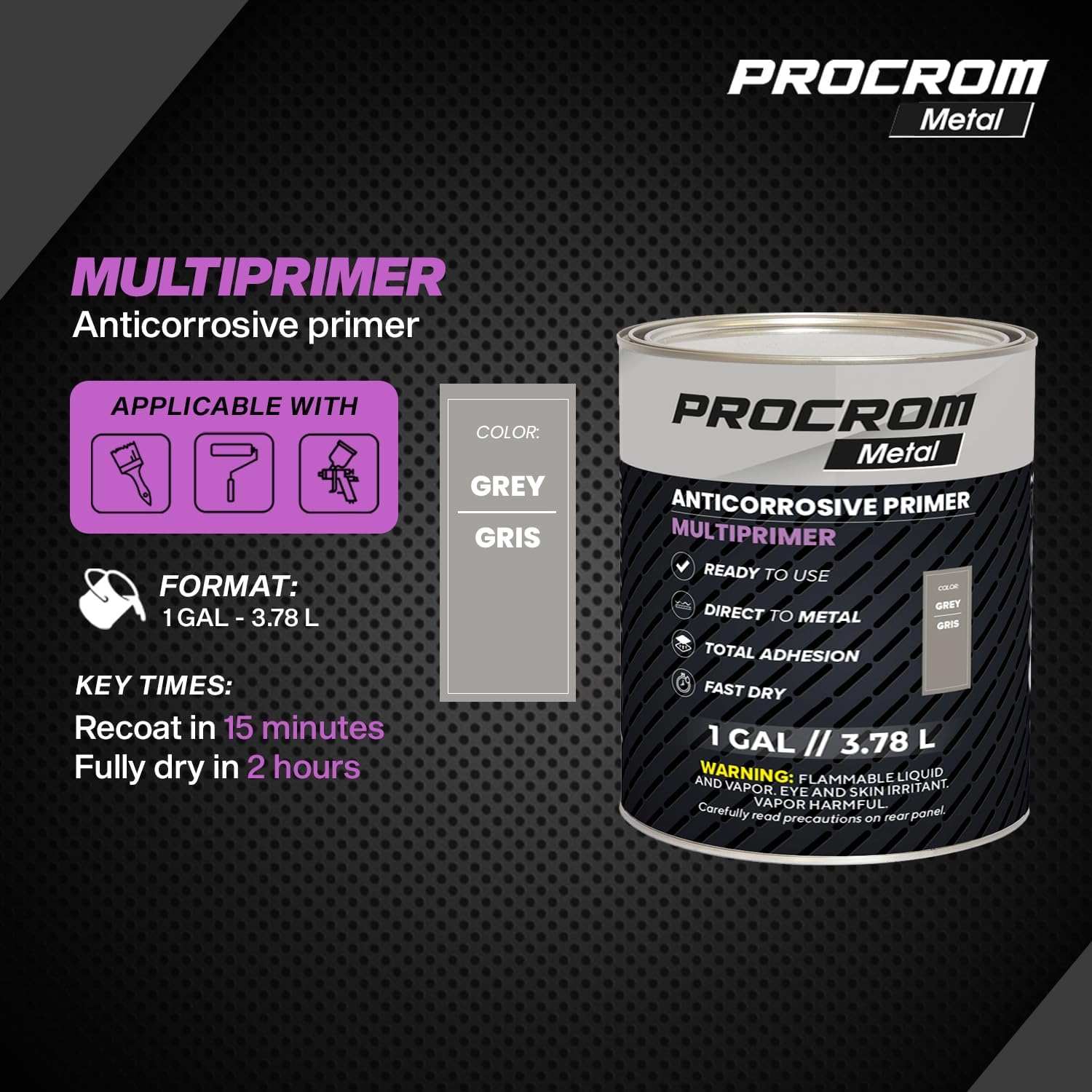 Multiprimer – Direct-to-Metal Primer Paint, Rust Preventive Metal & Plastic Primer – 1 Gallon / 3.78L | Strong Adhesion, Corrosion Protection, Indoor & Outdoor Use