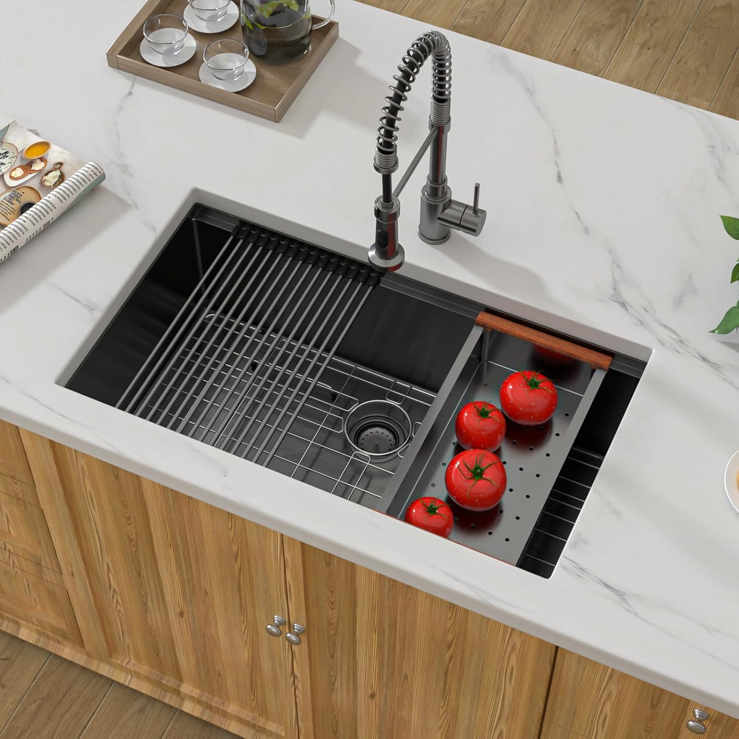 36 Undermount Kitchen Sink Black - Donsdey 36"×19" Undermount Sink Ledge Workstation Gunmetal Black NANO-PVD 16 Gauge Stainless Steel Under Counter Single Bowl Basin