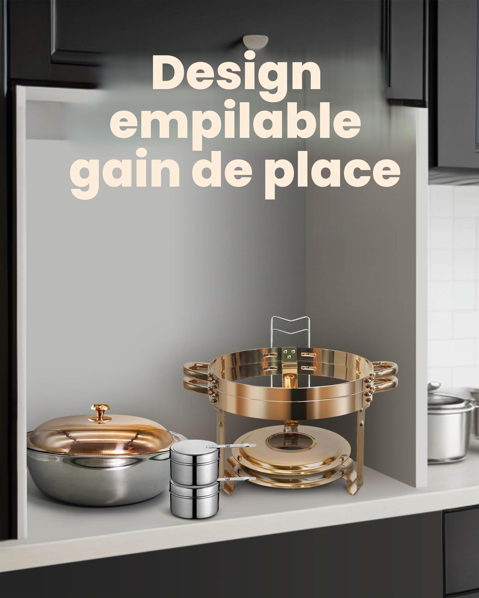6L Chafing Dish Buffet,[Solide et Durable, Haute qualité],2 Récipients de Maintien au Chaud en Acier Inoxydable Ronds Or Rose [élégant Or Rose et Argent] Adaptés à Chaque fête