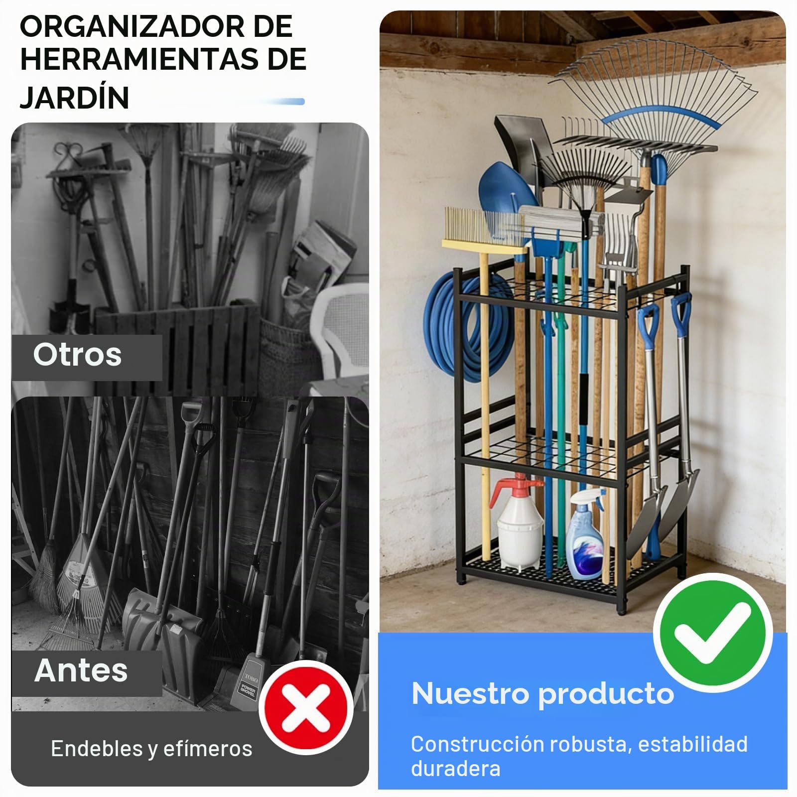 efuturetime Organizador de Herramientas de Jardín hasta 35 Herramientas, Metall Gartengerätehalter Stehend mit Rollen 80×43×30cm por Riporre Scope, Pale y Rastrelli por Garage, Rimessa