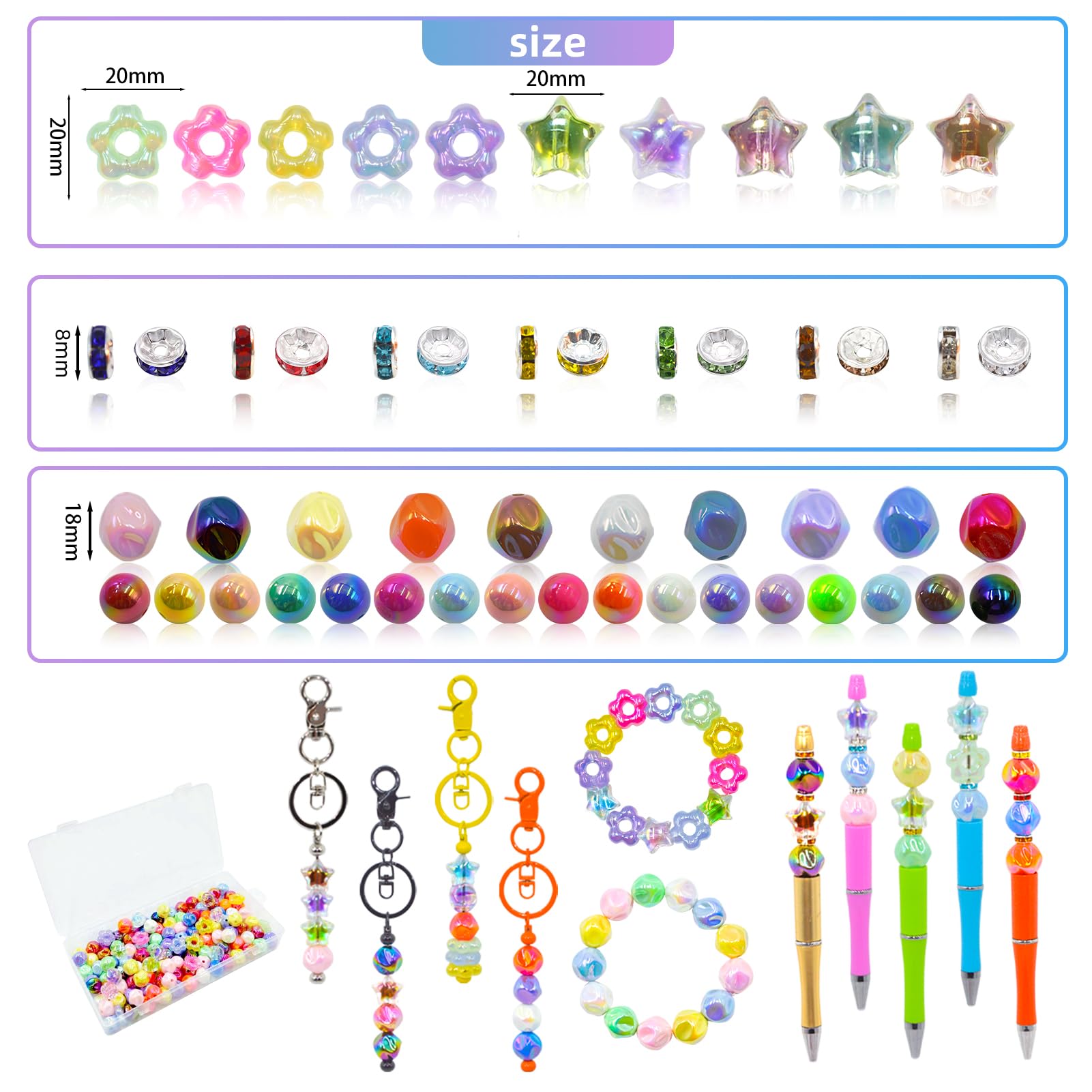 231 cuentas para bolígrafos, juego de cuentas sueltas acrílicas de 16 mm, kit de cuentas para manualidades, apto para hacer joyas, pulseras, bolígrafos con cuentas y cuentas focales, bonitas cuentas