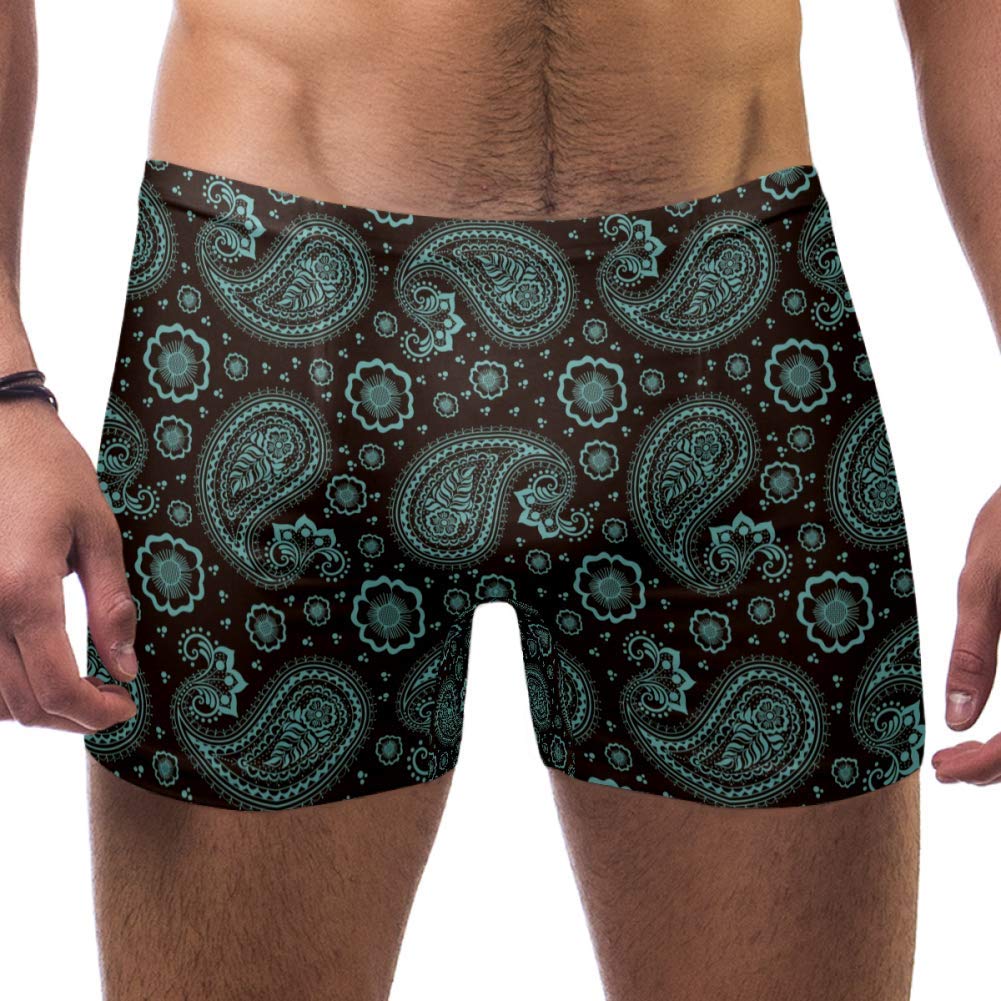 LORVIES Arabian Style Arabesque Pattern Men Swim Boxer Briefs Short Square Leg Swimsuit Quick Dry Swimwear,S