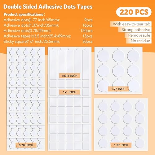 Miniatura 2 de Cinta adhesiva de doble cara para paredes, 220 puntos adhesivos, masilla de montaje extraíble, tiras adhesivas transparentes con pestañas de
