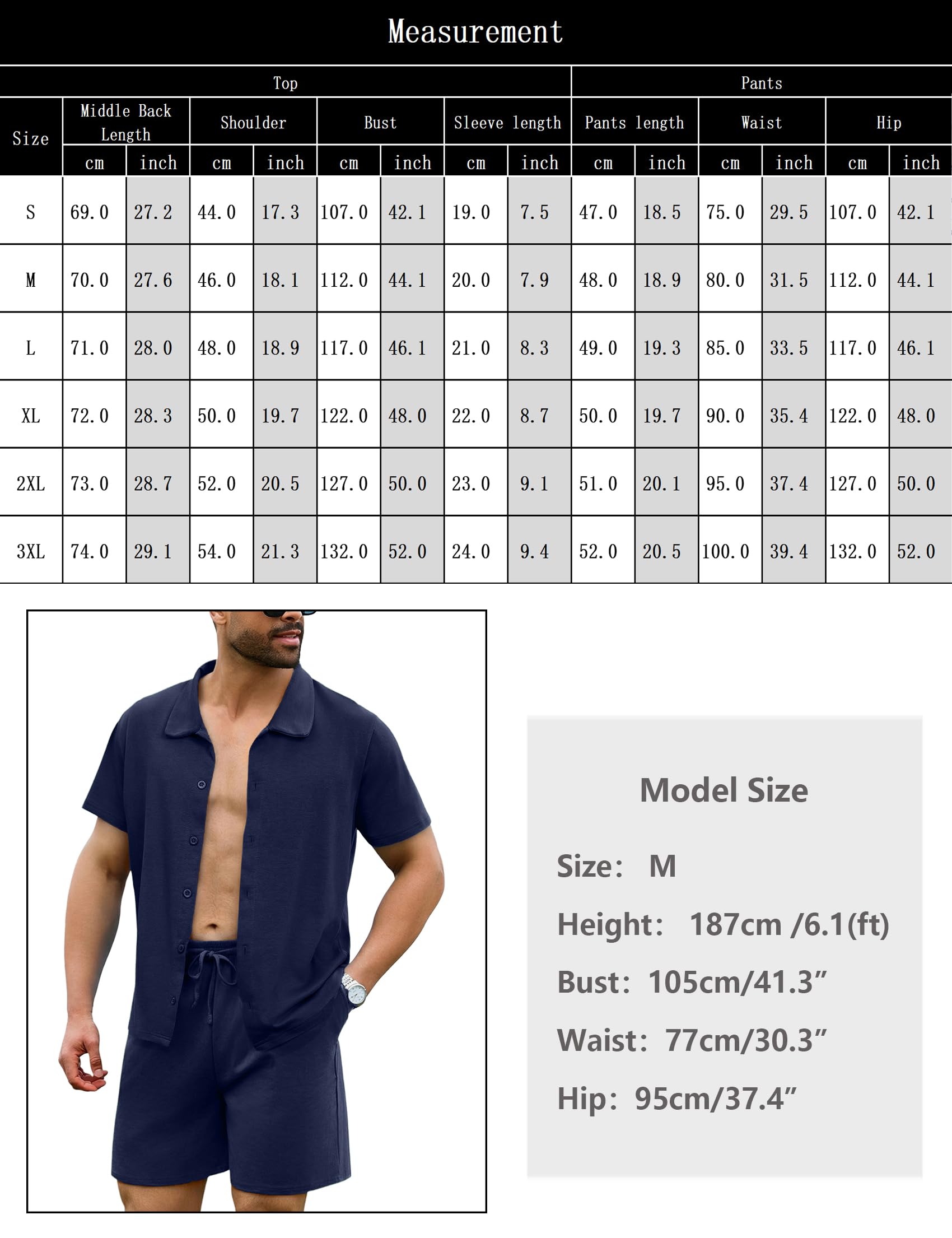 Aseniza Pyjama Homme Été Ensemble de Pyjama Court Chemise en Coton et Short Vêtements de Nuit à Manches Courtes avec Col en V et Boutons Loungewear 2 Pièces