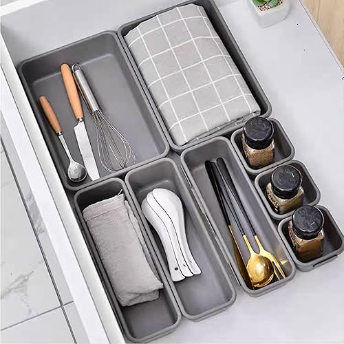 Miniatura 7 de 8 PCS Clear Plastic Drawer Organizers Set, 3-Size Versatile Bathroom and Vanity Drawer Organizer Trays, Storage Bins for Makeup, Bedroom, Kitchen