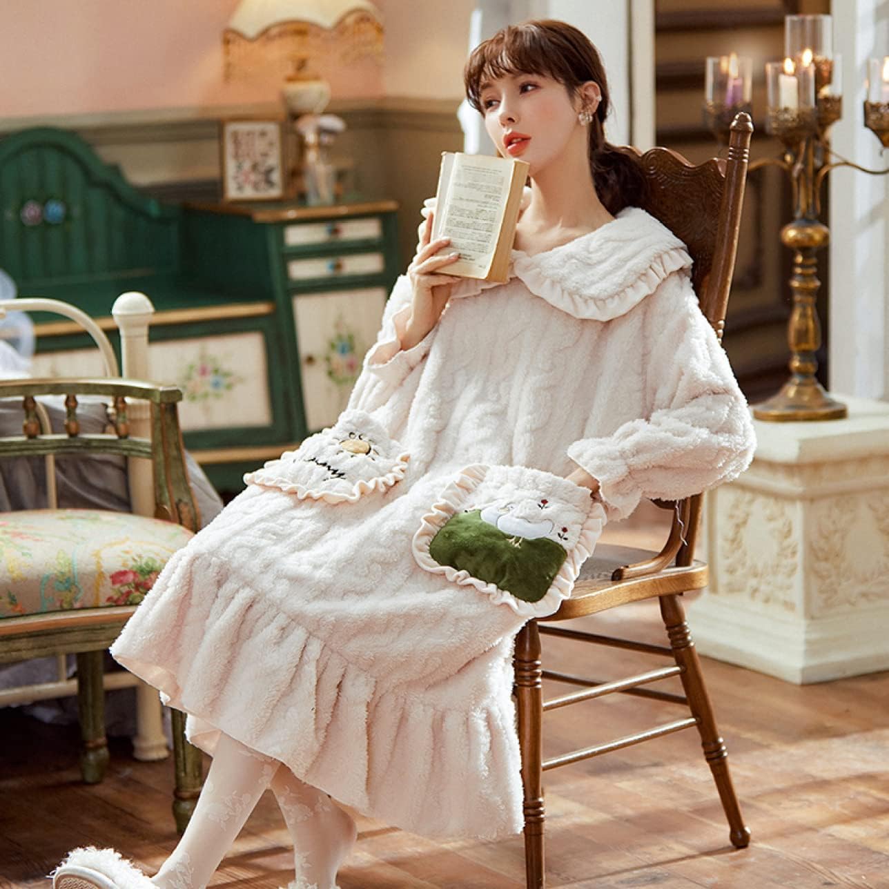 ネグリジェ パジャマ ワンピース 綿 チュールワンピース 長袖 ロング 秋 ルームワンピース お姫様 レースフリル かわいい レディ パジャマ  レディースルームワンピース 部屋着 お姫様 レース チュール 可愛い パジャマ ルームウェア レディース 長袖 春夏秋 ゆったり ... [AORKU] ルームワンピース ネグリジェ パジャマ 姫系 秋 冬 ロング丈 ナイトウェア レディース 長袖 ルームウェア ゆった