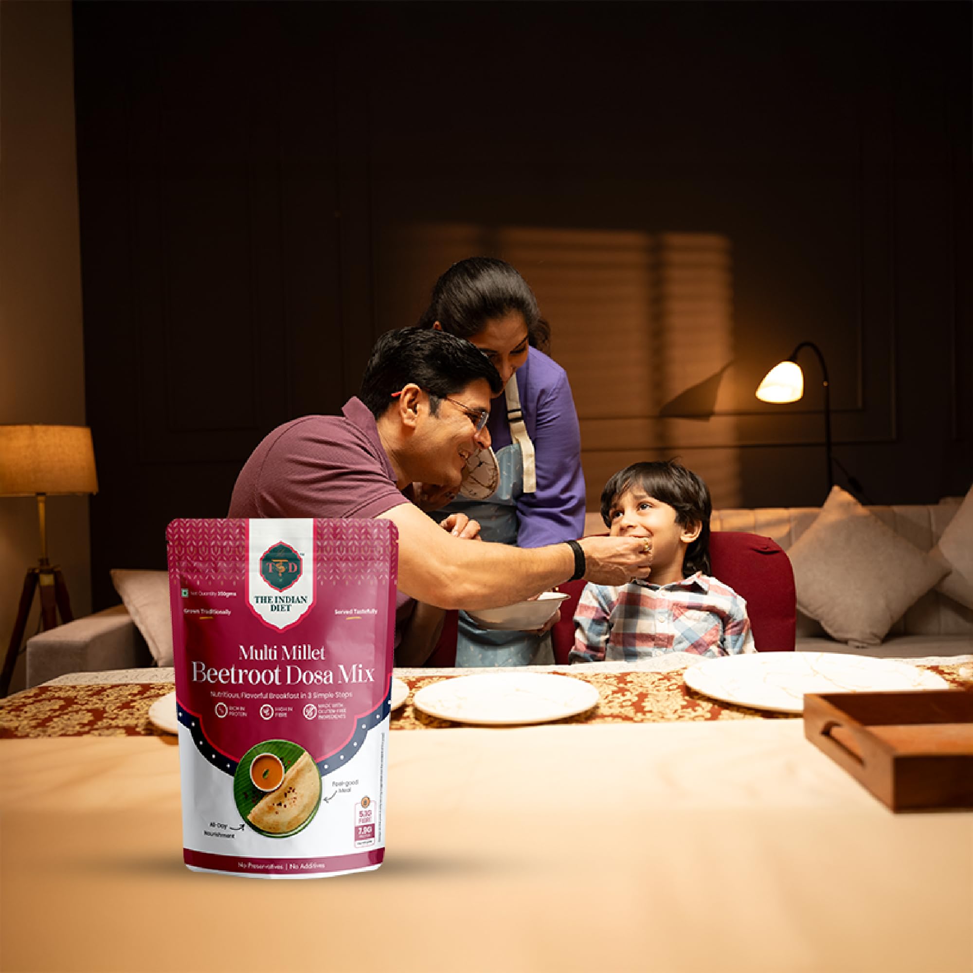 The Indian Diet Multi Millet Instant Beetroot Dosa Mix Breakfast | High Fiber, Protein | Pack of (2 × 350 g) | No Palm Oil | Cooks In 3 easy Steps | No Preservatives or Additives 2
