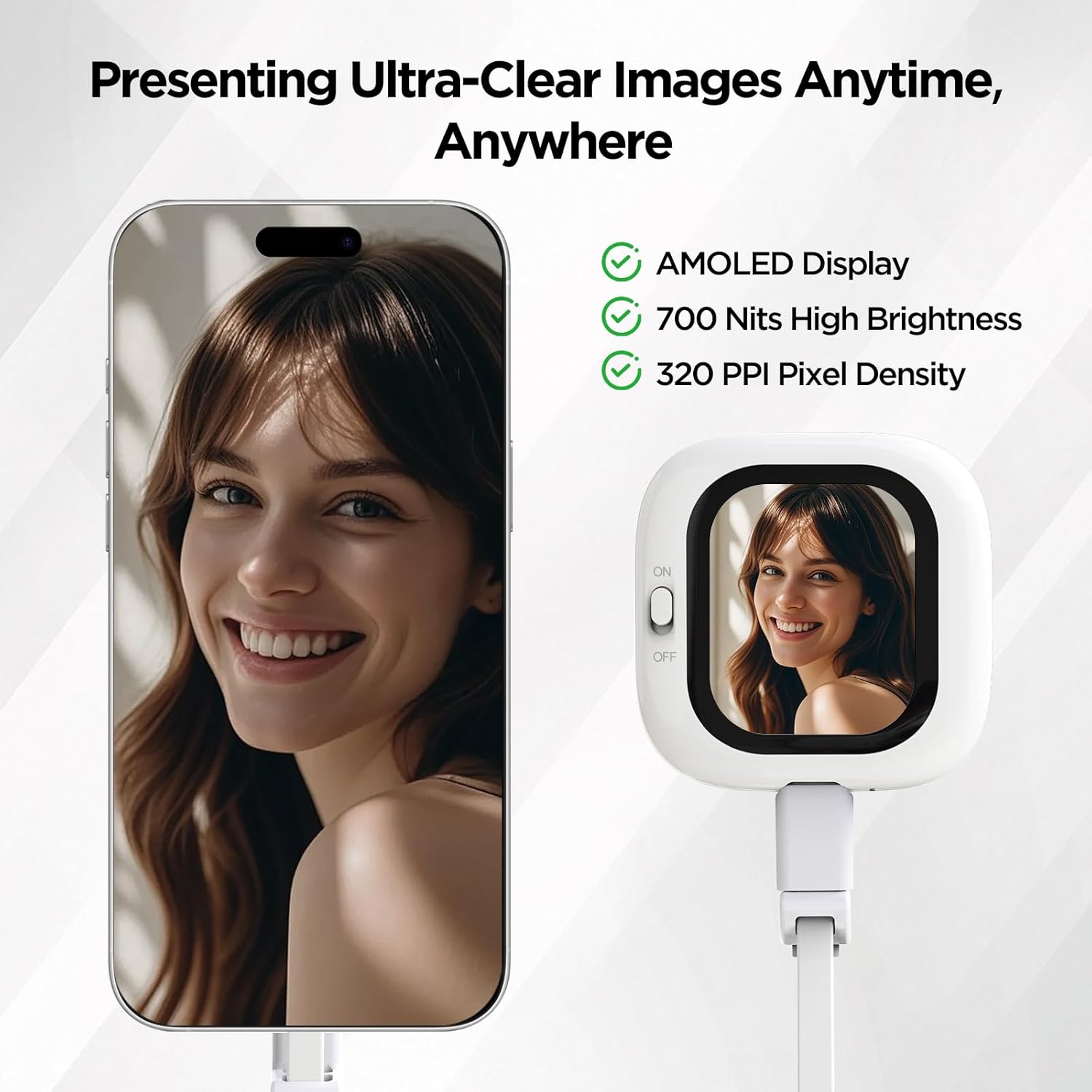 BrexLink × Founist Phone Vlog Selfie Monitor Screen, AMOLED Display, Plug and Play, No App Needed, Fully Unlock iPhone Rear Camera for Vlogging and Live Streaming, Only for iPhone 15 and Newer