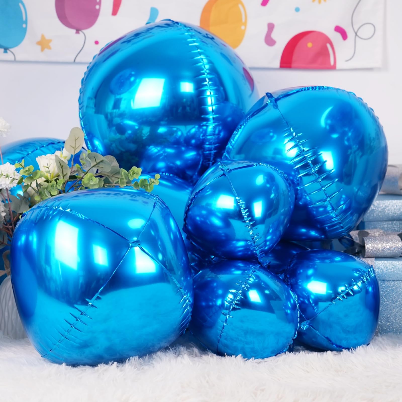 2 Stück Hellblaue 4D-Ballons 55 Cm - Für Helium Oder Luft, Geburtstag, Hochzeit, Party