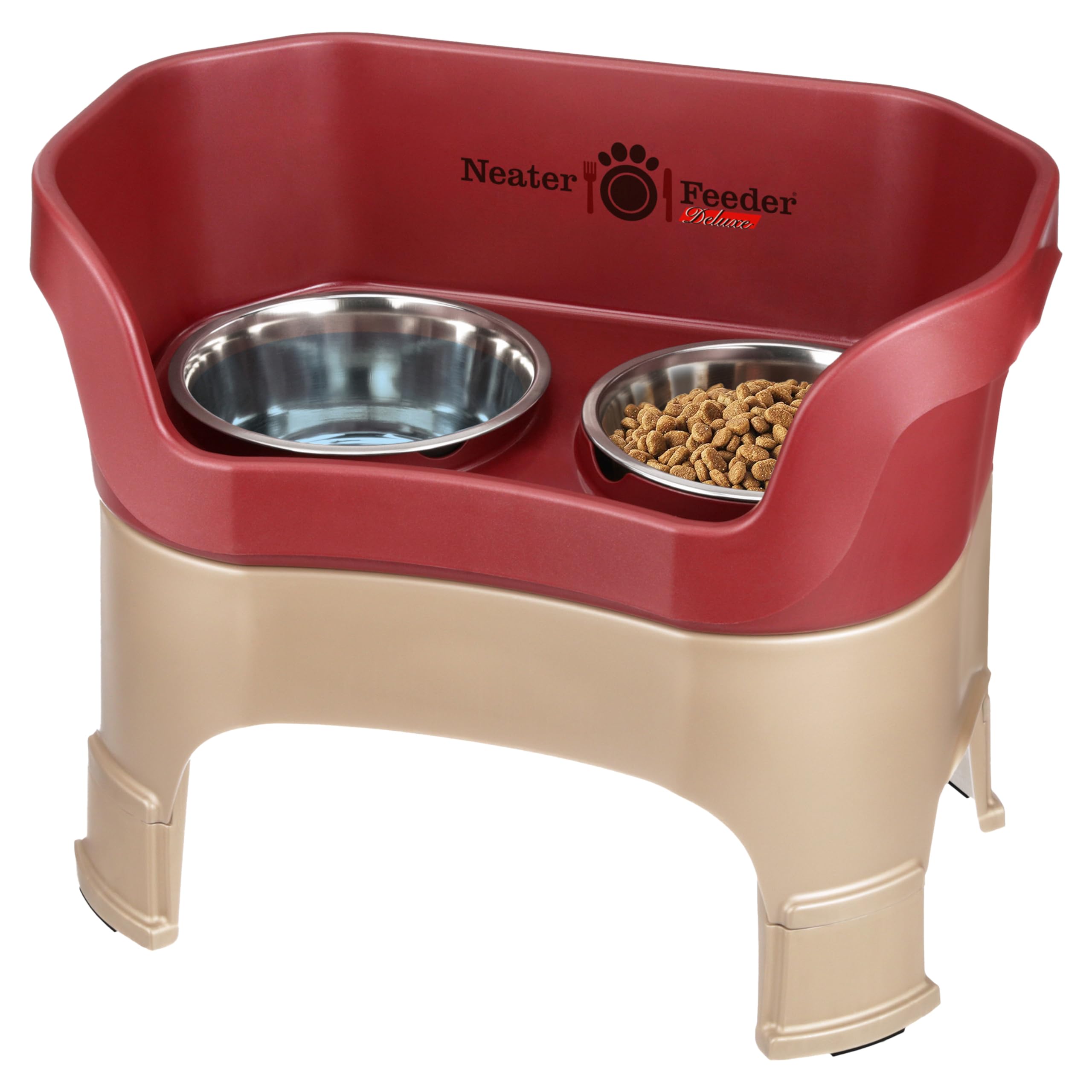 Neater Feeder Deluxe Mess Proof Dog Bowls Elevated for Large Dogs – Made in USA – No Spill Raised Dog Food Bowl Stand w/Leg Extensions – Stainless