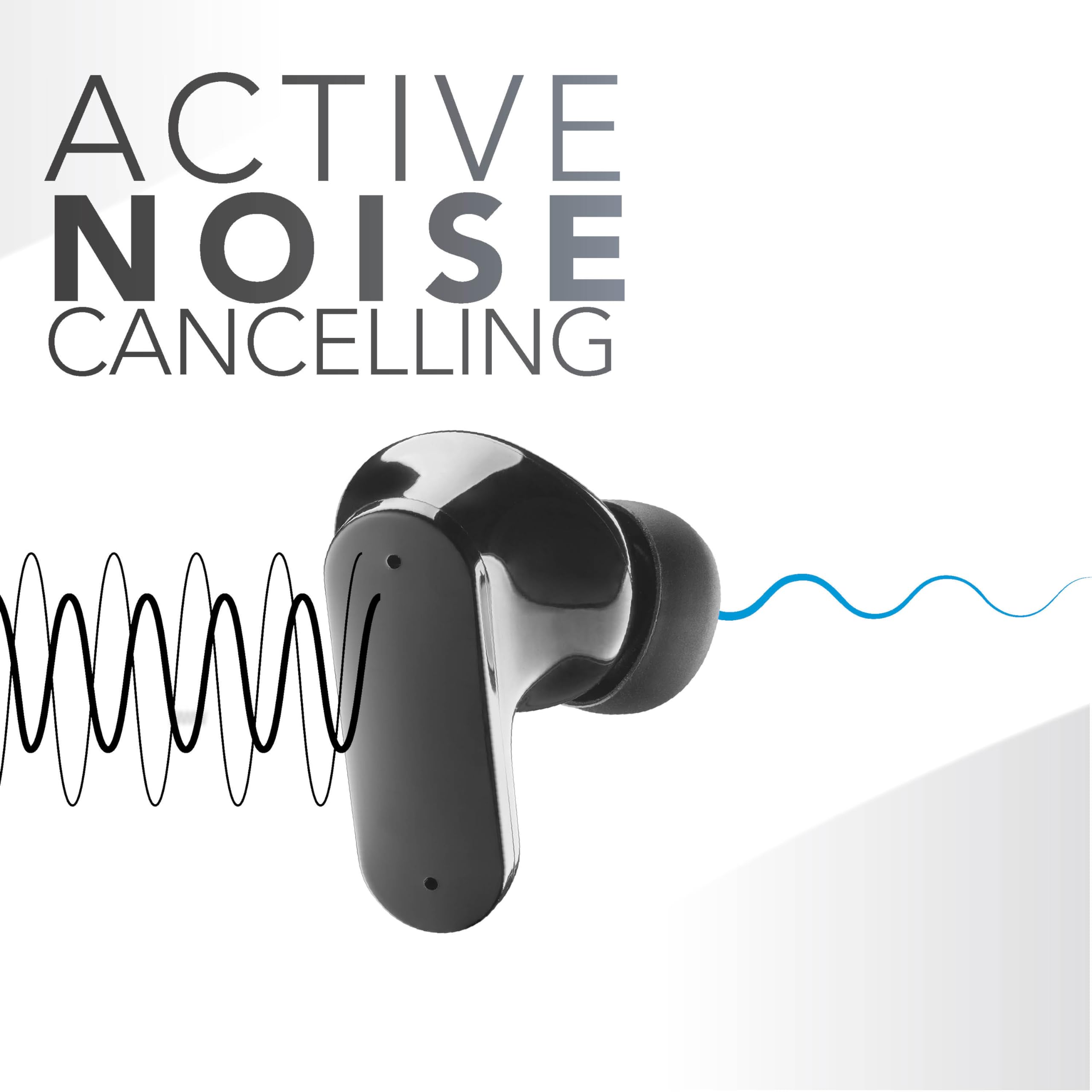 Music Sound Słuchawki douszne TWS Bluetooth SHIELD – Wireless – Design In-Ear – Technologia ANC Active Noise Cancelling - Play Time 30 Godzin – Tryb przezroczystości – Czarny