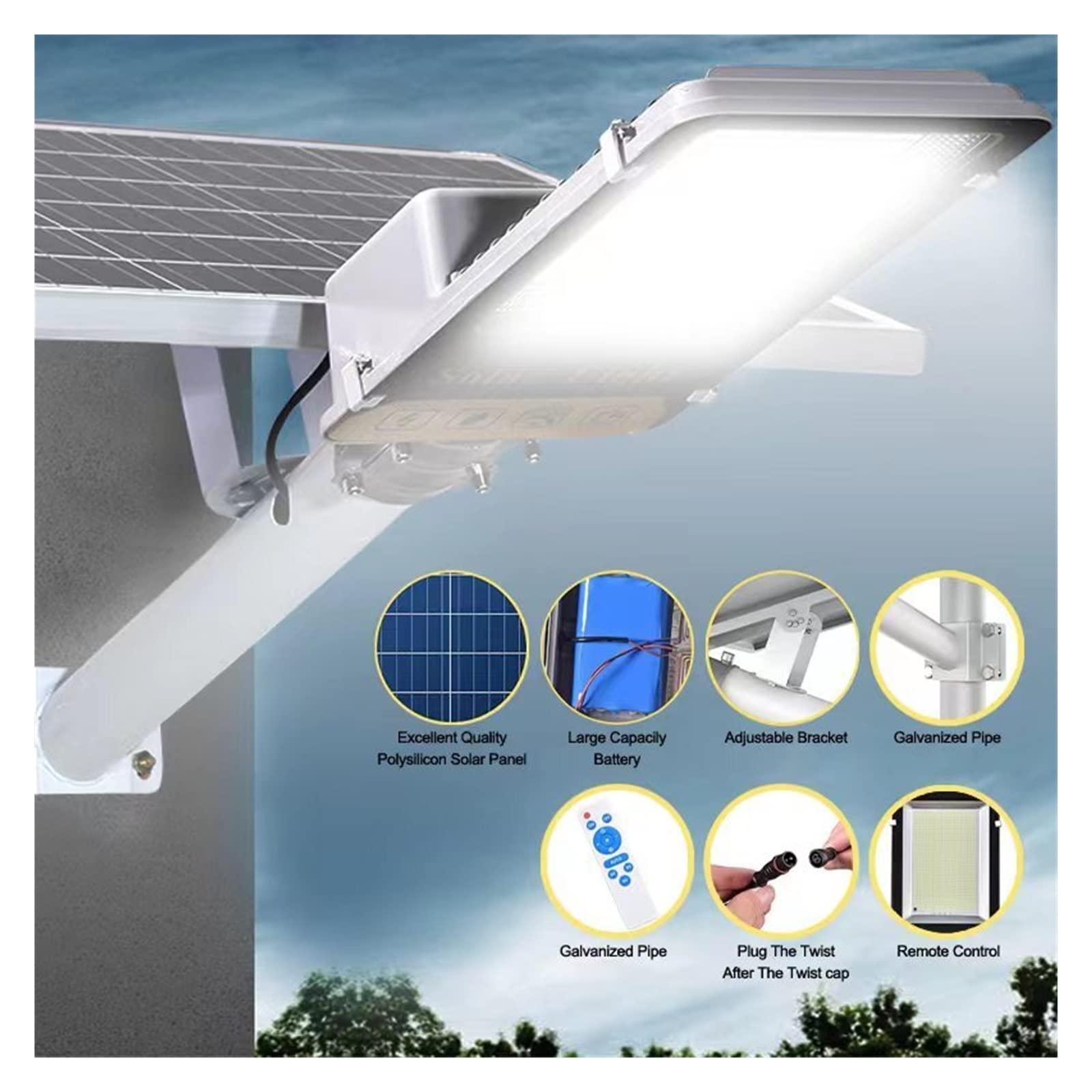 Lampy Solarne Zewnątrz, Potężny Split Solar Street Light Wodoodporny ogród na zewnątrz Światło słoneczne Dom Zdalne sterowanie Led Light Zewnętrzne oświetlenie podwórka,Do ogrodu, ulicy, werandy(1000