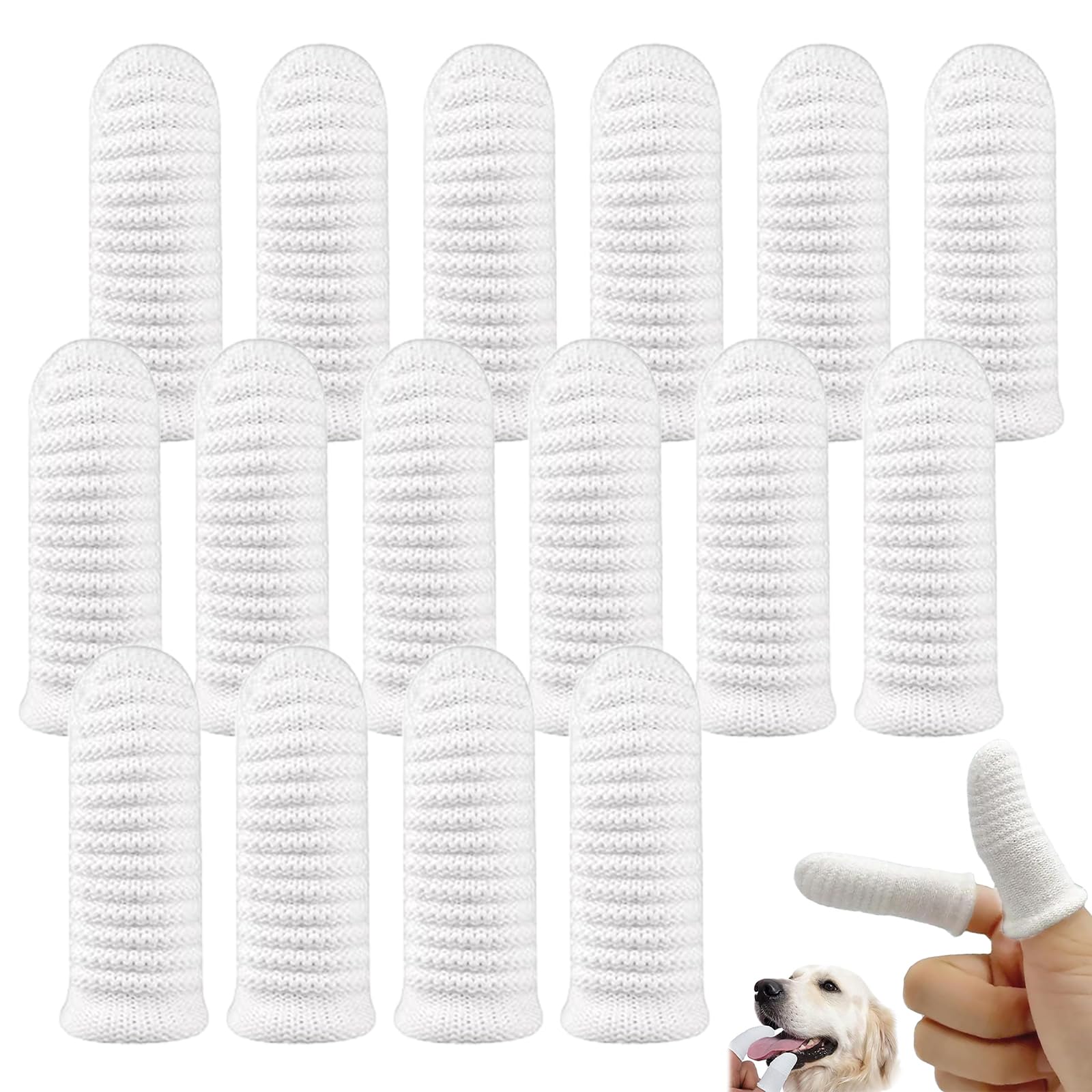 16 Piezas Cepillos de Dientes para Perros y Gatos, Dedales Dentales de Poliéster Suave, Cepillo Dental para Mascotas Pequeñas, Limpieza Eficaz contra Sarro y Placa, Color Blanco