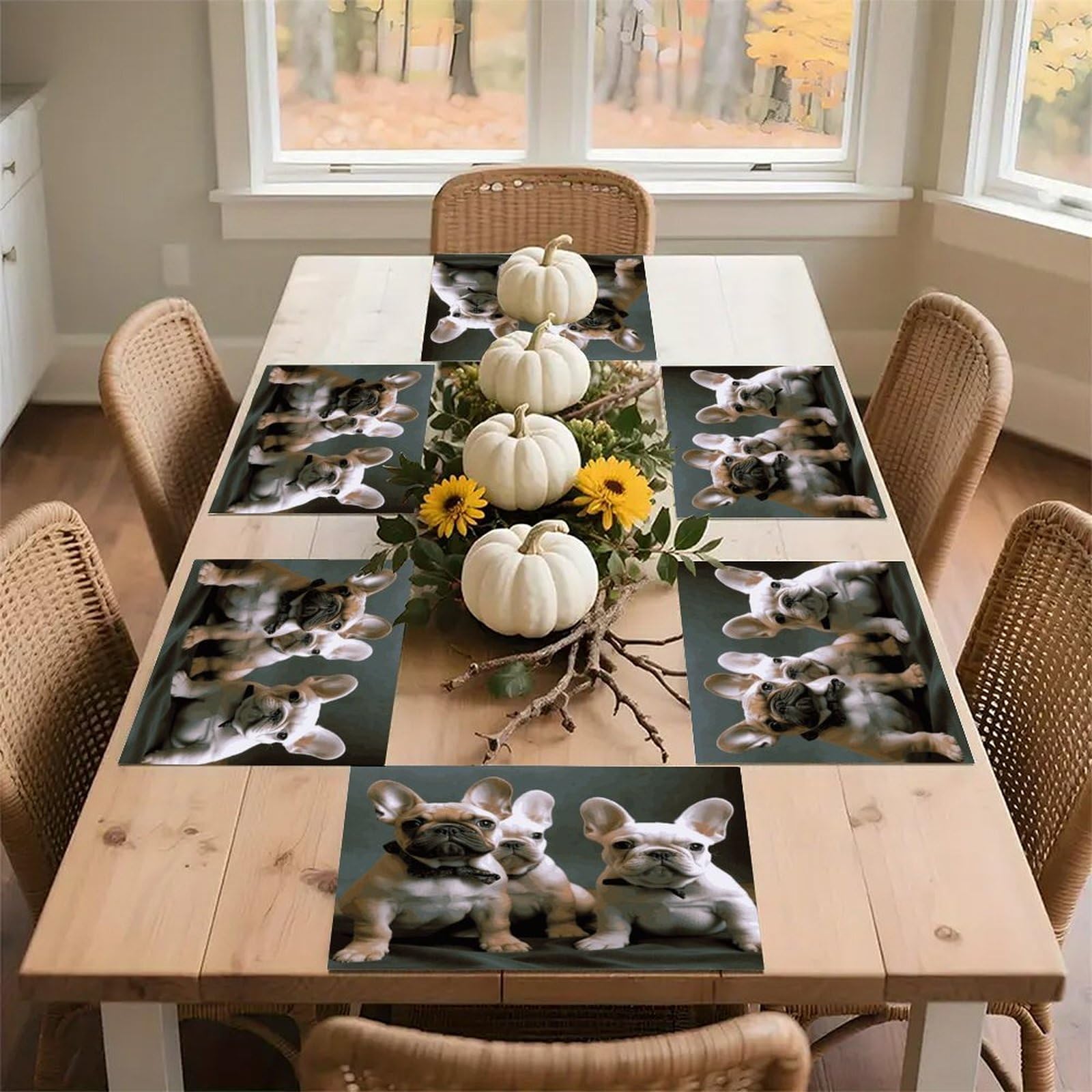 French Bulldog Puppies Placemats Heat-Resistant Washable Place Mats Anti Slip Dining Table Place Mats Wipeable Dining Table Mats Kitchen Decoration Placemats 17.7’’×11.8’’
