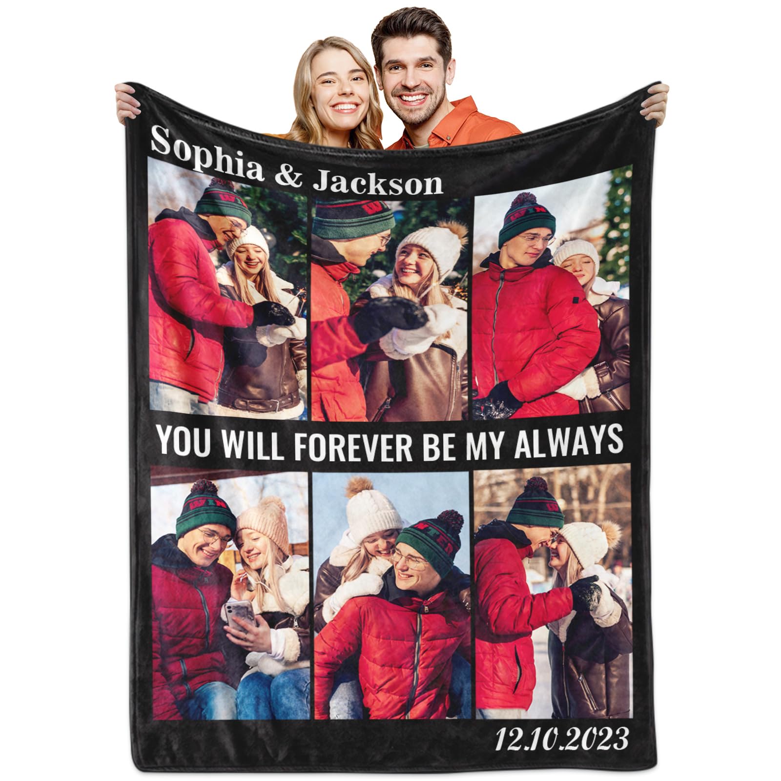 Yoke Style Ships Next Day, Custom Blanket with Photos Text, Picture Blankets Customized for Couple Gifts, Personalized Blankets and Throws Birthday