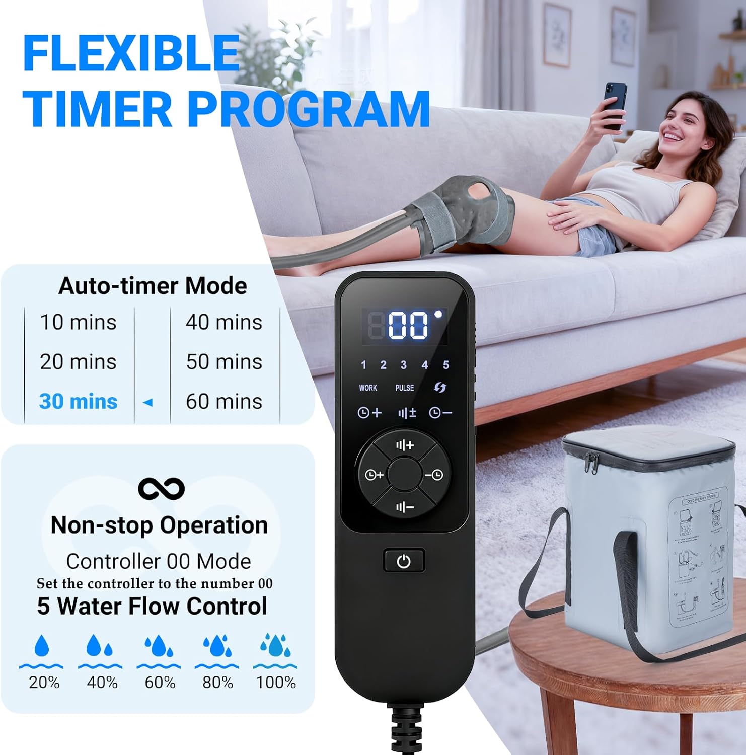 Cold Therapy Machine, Portable Ice Machine for Knee After Surgery，Programmable Knee Replacement Recovery System, Cryotherapy for Post Surgery Recovery Sports Injuries, Reduce Swelling, Gray