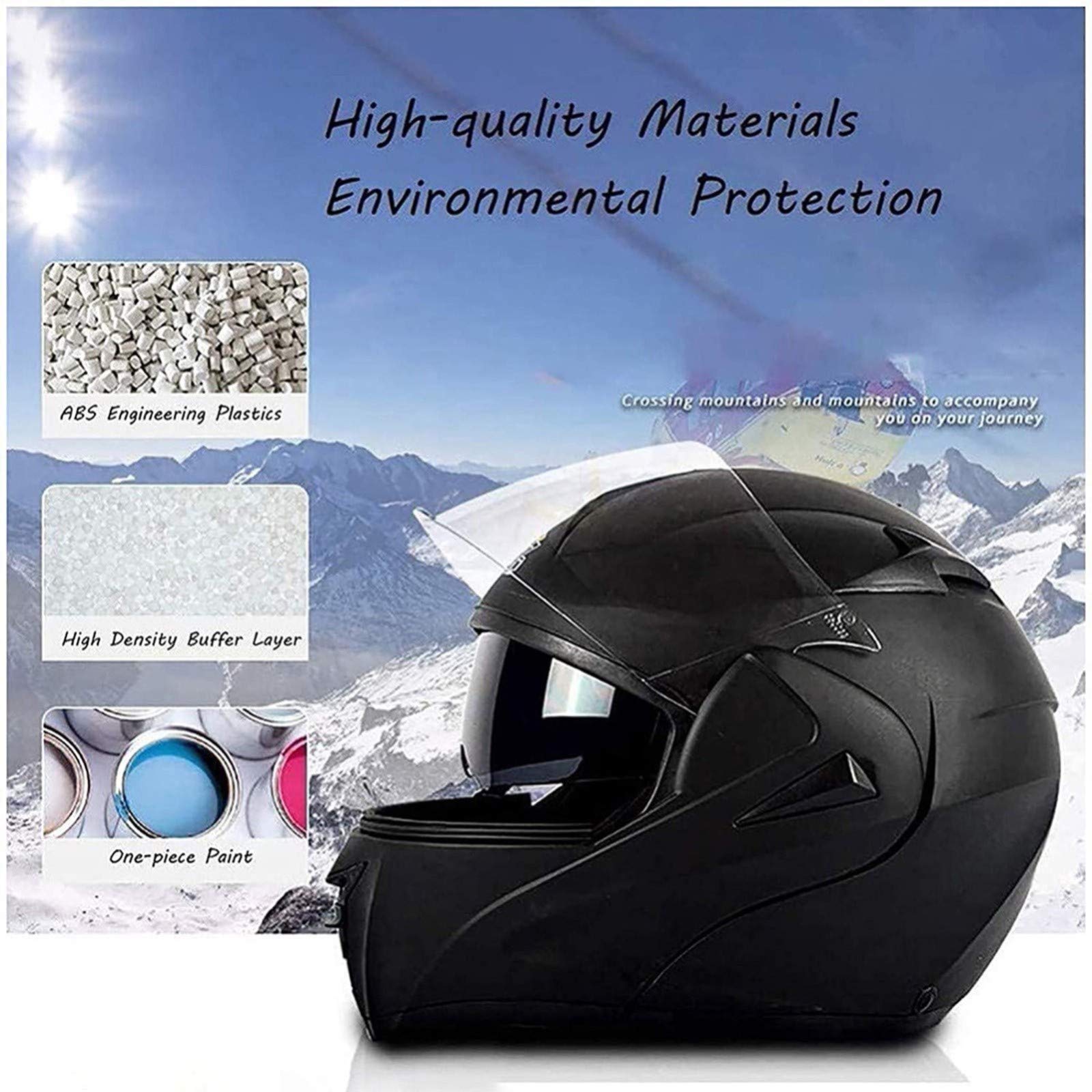 Casco De Moto Abatible con Doble Visera Cascos De Carreras De Motocross Modulares Casco De Moto Integral De Invierno A Prueba De Viento E,XL