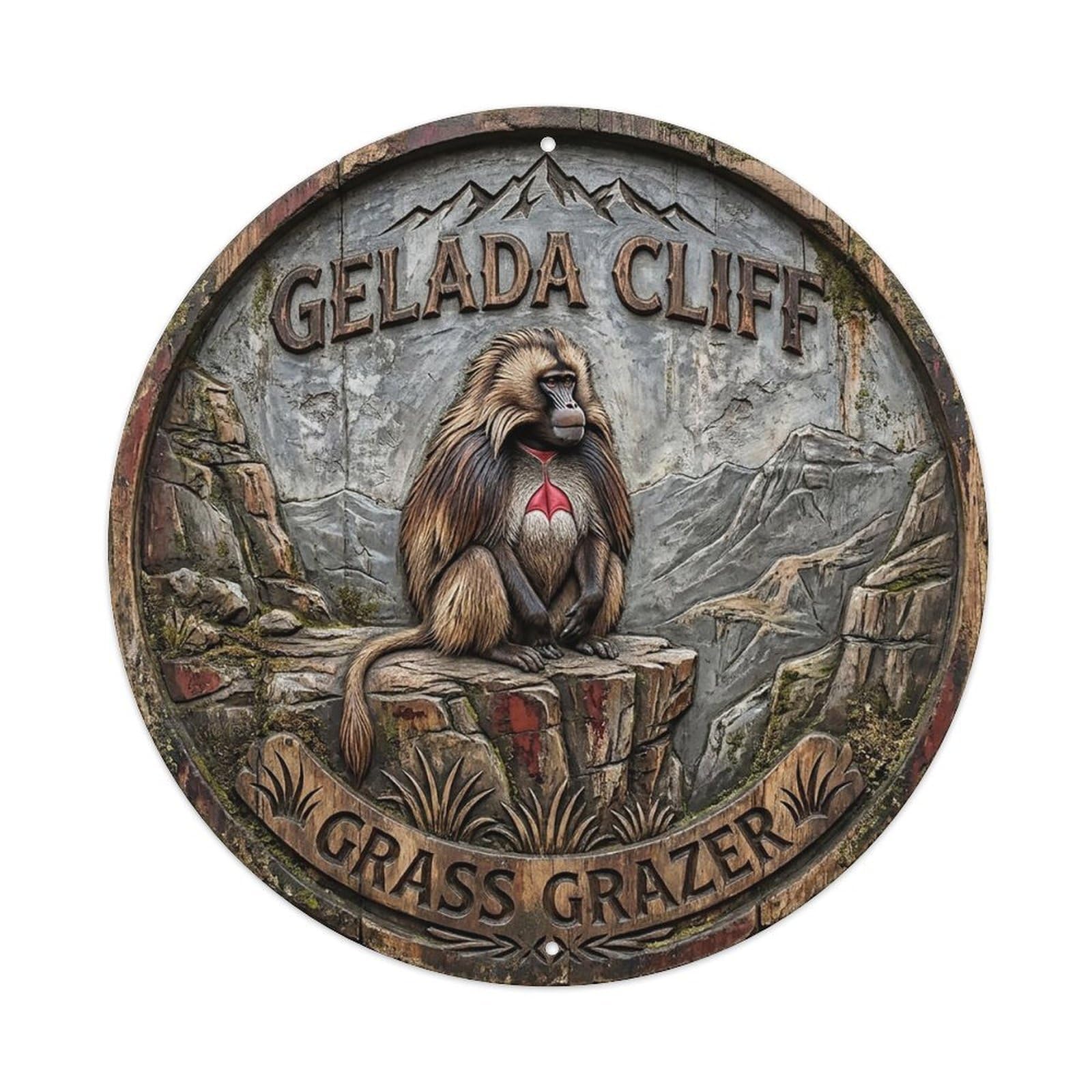 Cxhjca 8X8inch(20X20cm) Gelada Cliff Grass Grazer Metal Tin Sign