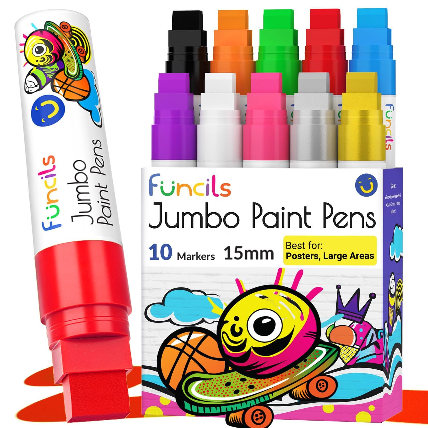Amazon | Funcils ジャンボアクリルペイントマーカー 10本 - 15mm 太い