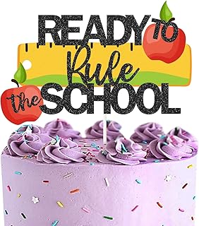 Ready to Rule the School Cake Topper, Apple Sign- Back to School First Day Party Centerpiece- Kindergarten Welcome Classmate Decorations Supplies