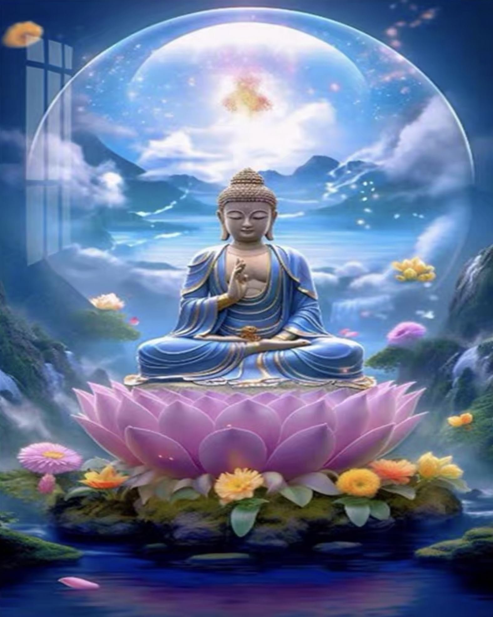 Eiialerm Cross-Stitch Kits Lotus Statue Of Buddha 11Ct Printed Beginners Cross Stitch Kits,Stamped Embroidery Kits For Adults Wall Art Home Decoration -16X20 Inch