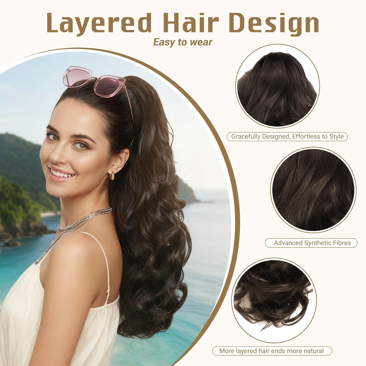 Claw Clip Chocolate Brown Ponytail Extension for Women Long Wavy Pony Tails Hair Extensions Fluffy Natural Looking 24 Inch hair extensions ponytail for Daily Use thumbnail