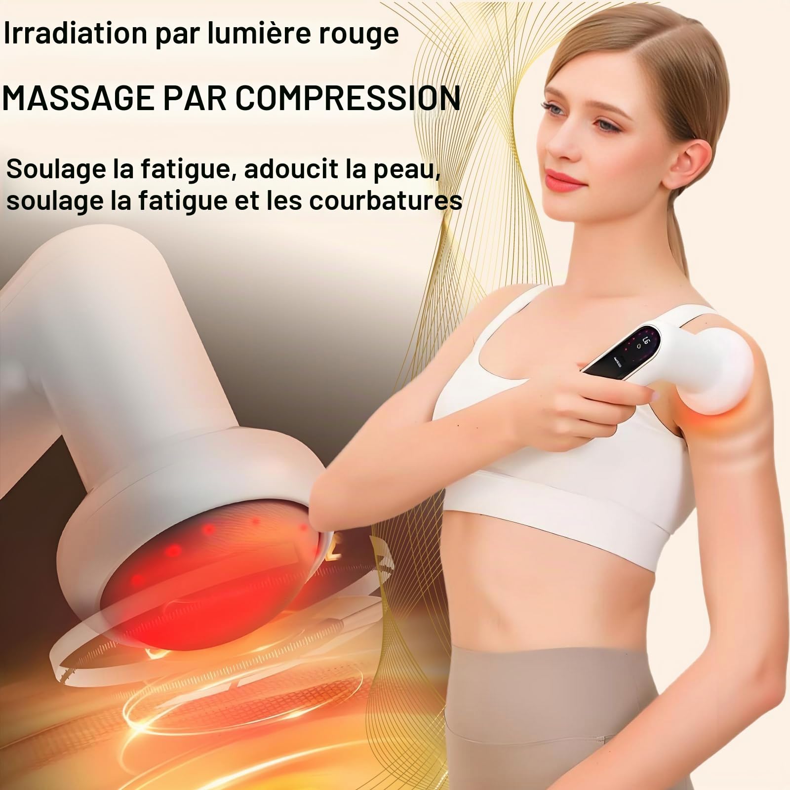 Appareil de Masseur Anti Cellulite avec 6 Niveaux Réglables et 3 Modes de Travail, Drainage Lymphatique Électrique avec 5 Têtes de Massage et 1 Coussin de Tête