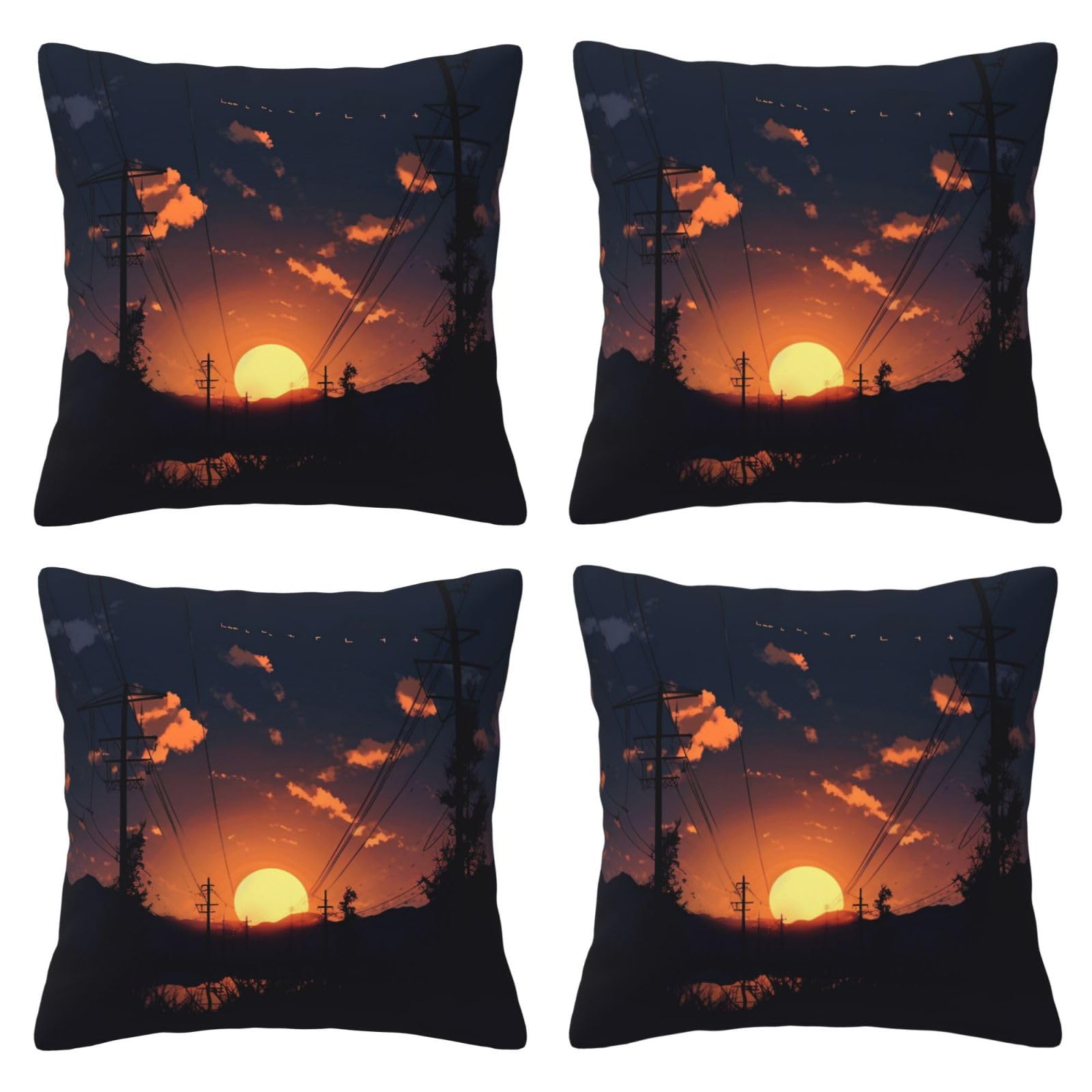 Dusk Scenery Throw Pillow Cases 4 Pack Square Pillowcases Super Soft Pillow Protectors With Zipper for Couch Livingroom Sofa Bed Office Car,50x50 CM