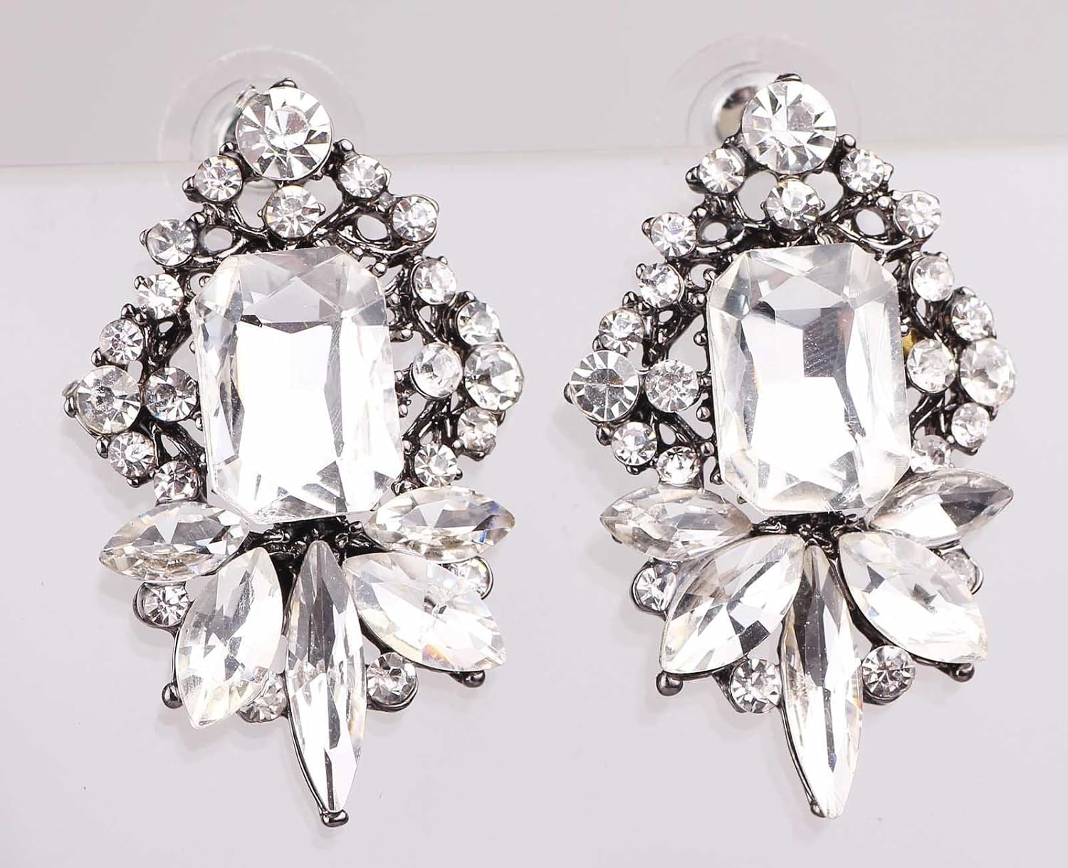 Art Deco Antique Gatsby Vintage Style Rhinestone Wedding Bridal Prom Earrings - Image 2
