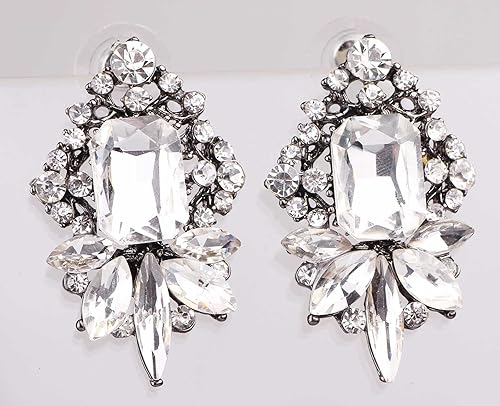 Miniatura 2 de Art Deco Gatsby antiguo estilo vintage Rhinestone boda novia pendientes de baile, cristal de diamantes de
