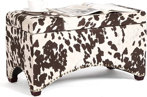 Adeco Banco otomano de almacenamiento de tela de 29.8 pulgadas, banco de almacenamiento tapizado con cabeza de clavo, banco rectangular con patas de