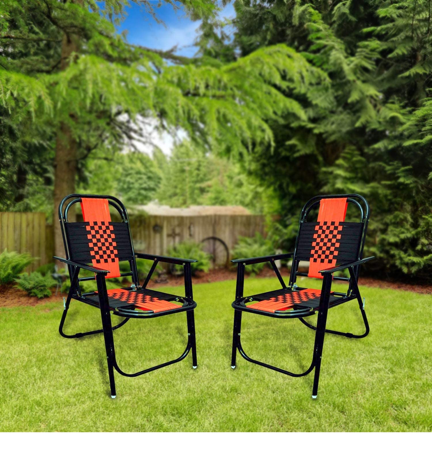 IYB® Red and Black Stripe Folding Chair with Arm Rest in Black 4