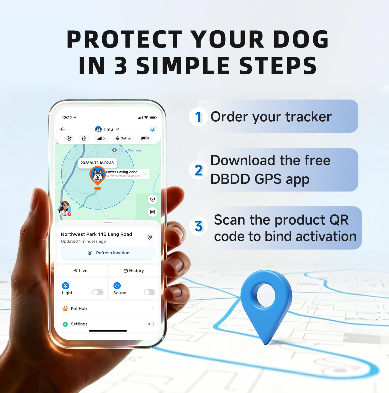 DBDD Rastreador GPS AI para perros con suscripción de 12 meses, ubicación en tiempo real, valla electrónica, monitoreo de salud, impermeable, para perros medianos y grandes, iOS Android