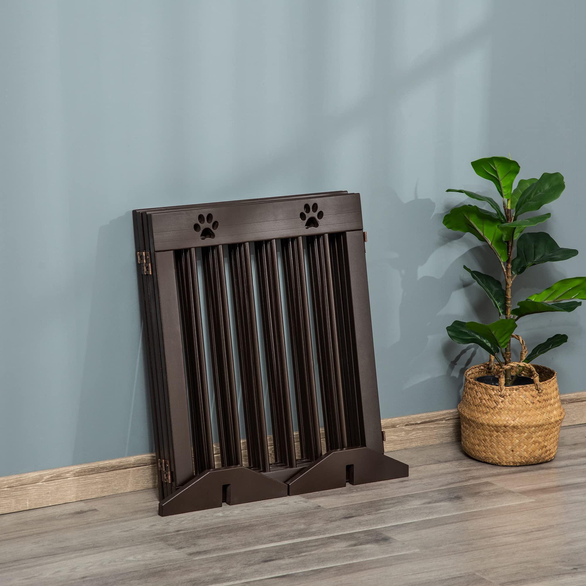 PawHut Cancellino per Cani Taglia Piccola in Legno Pino 204x30x61cm Marrone | Pieghevole, Piedini Rimovibili, Cancelletto di Sicurezza