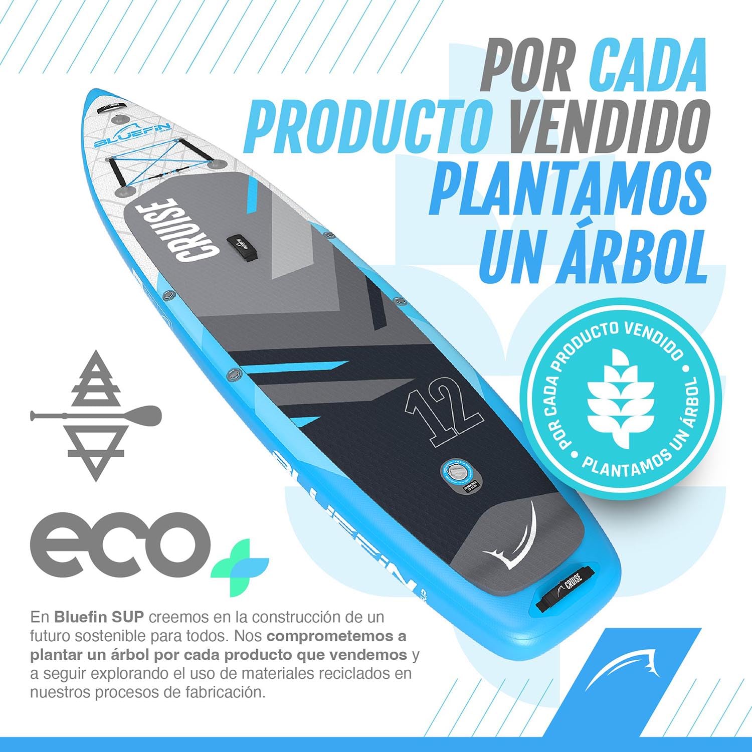 Bluefin Cruise Premium Stand Up Paddle Set | Paddleboard Inflable para Adultos | Paquete Sup con Mochila, Paleta de Fibra de Vidrio y Bomba | Garantía de 5 Años