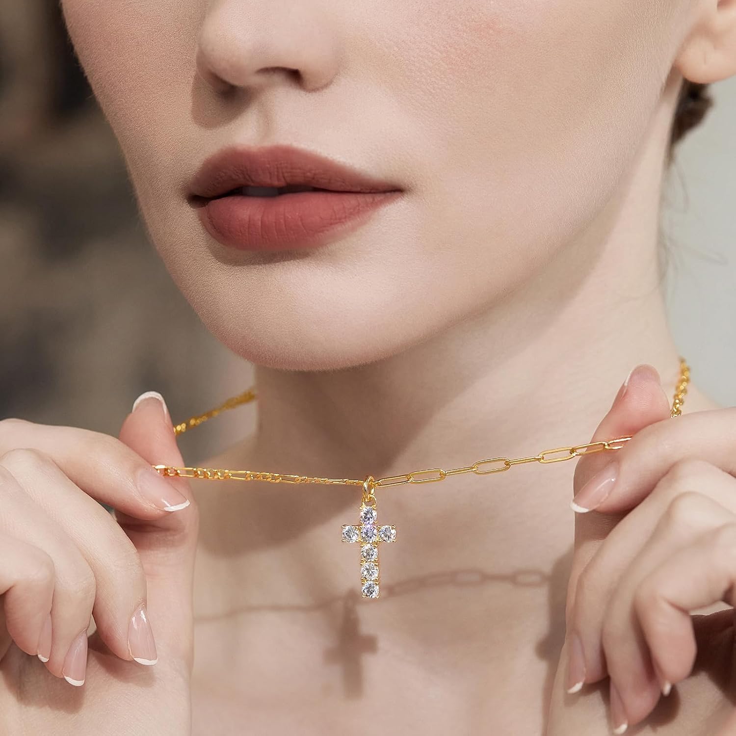 Cicy Bell Womens 18k Gold Plated Layered Necklaces Vintage Cubic Zirconia Long Necklace Sets Good Luck Trend Jewelry Gift - Image 2