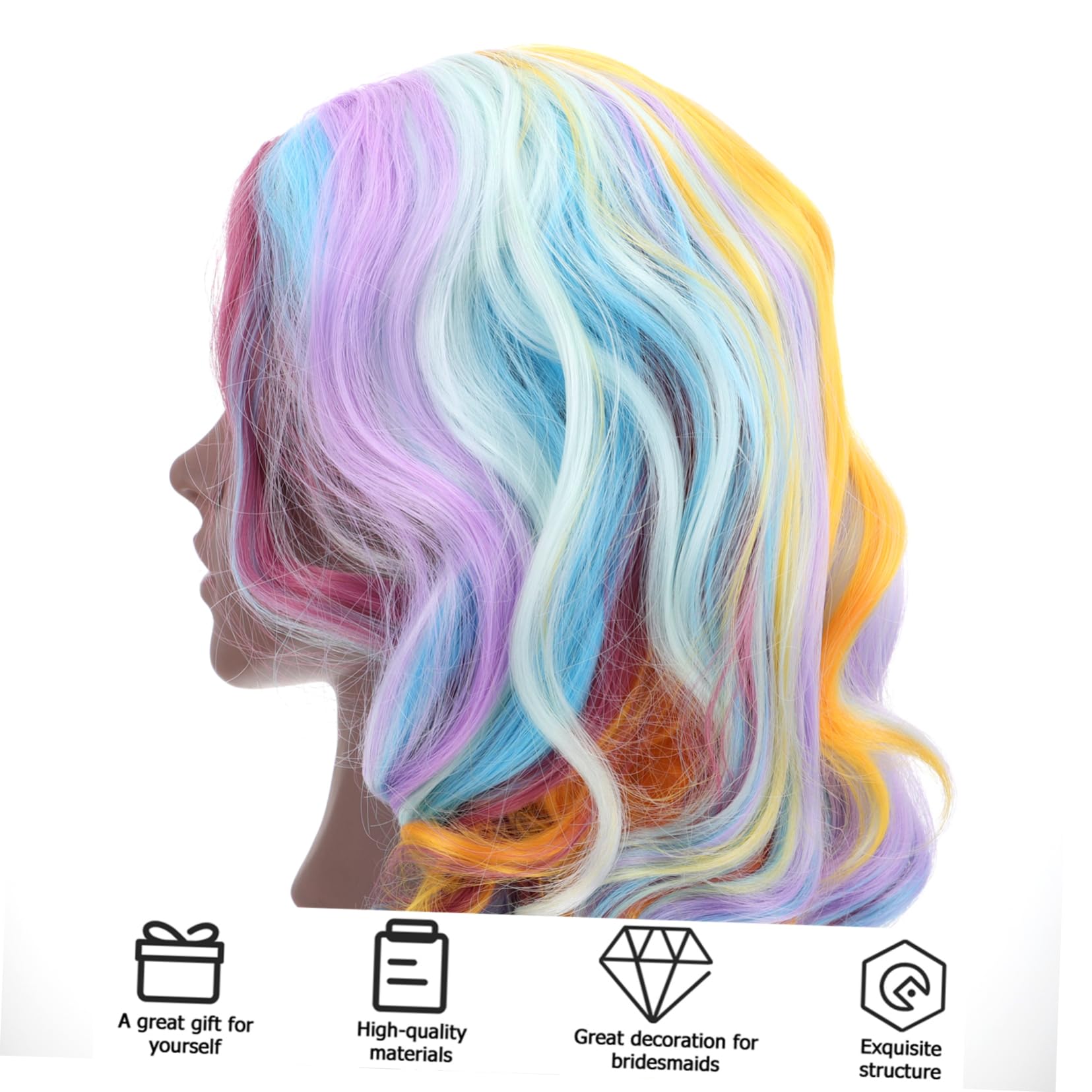 WOONEKY Regenbogenfarbene Kurze Damenperücke aus Hitzebeständigem Material Komfortabel zu Tragen für Cosplay und Party Kostüme