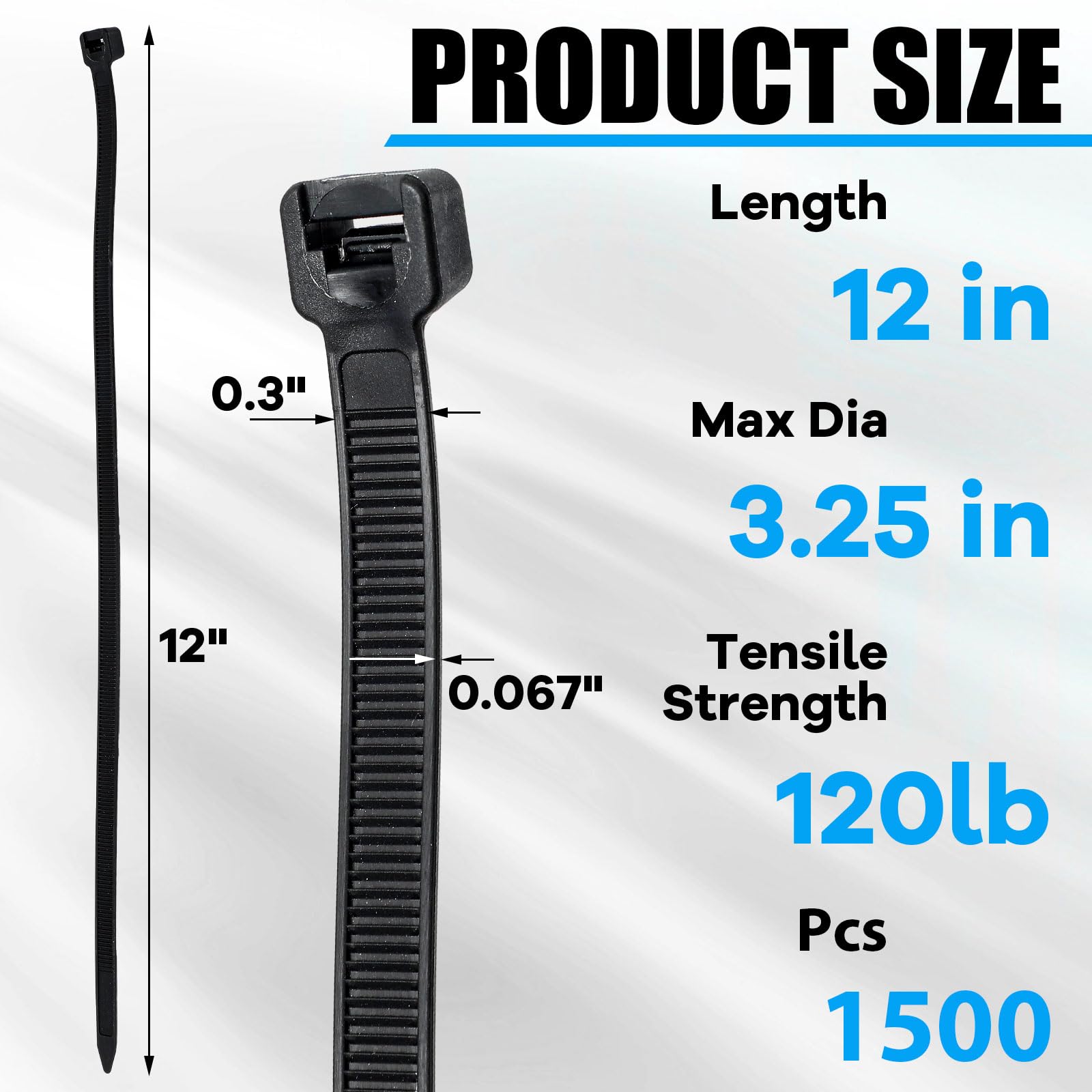 Reallnaive Kabelbinder aus Nylon, 30,5 cm, robust, 54,4 kg, Zugfestigkeit, schwarz, für drinnen und draußen, 1500 Stück