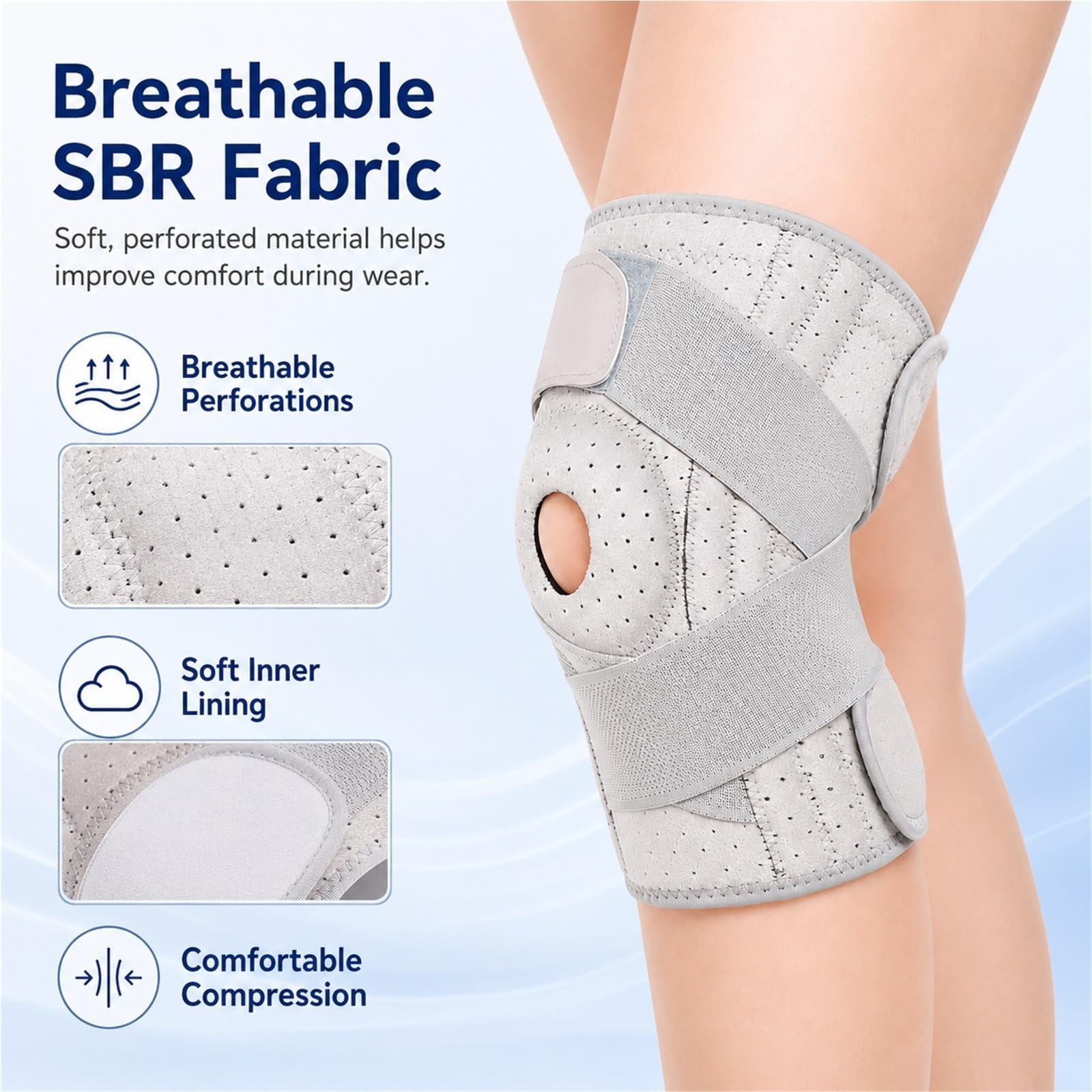 Genouillère de Compression pour Douleur Genou Homme Femme Attelle Rotulienne Ajustable pour Déchirure Ménisque Sport Soutien du Tendon Rotulien pour Course Randonnée