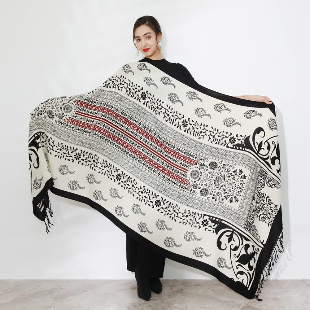 DANA XU 100% Merino Wool Extra Large Pashmina Blanket Travel Scarf Cashmere Wrap for Women Fall Winter Oversize Shawl Floral - Image 7