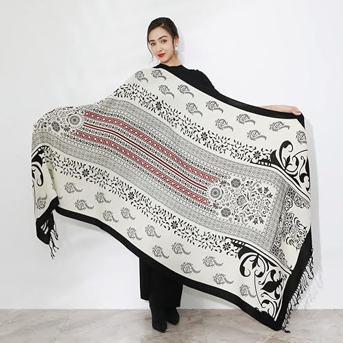 Miniatura 36 de DANA XU Manta de pashmina extragrande 100% de lana merina, bufanda de viaje, bufanda de cachemira para mujer, otoño e invierno, chal de gran