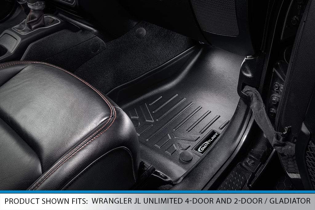 SMARTLINER Floor Mats 2 Rows and 5ft Rugged Bed Liner Set Black Compatible with 2020-2023 Gladiator with Non-Lockable Rear Underseat Storage