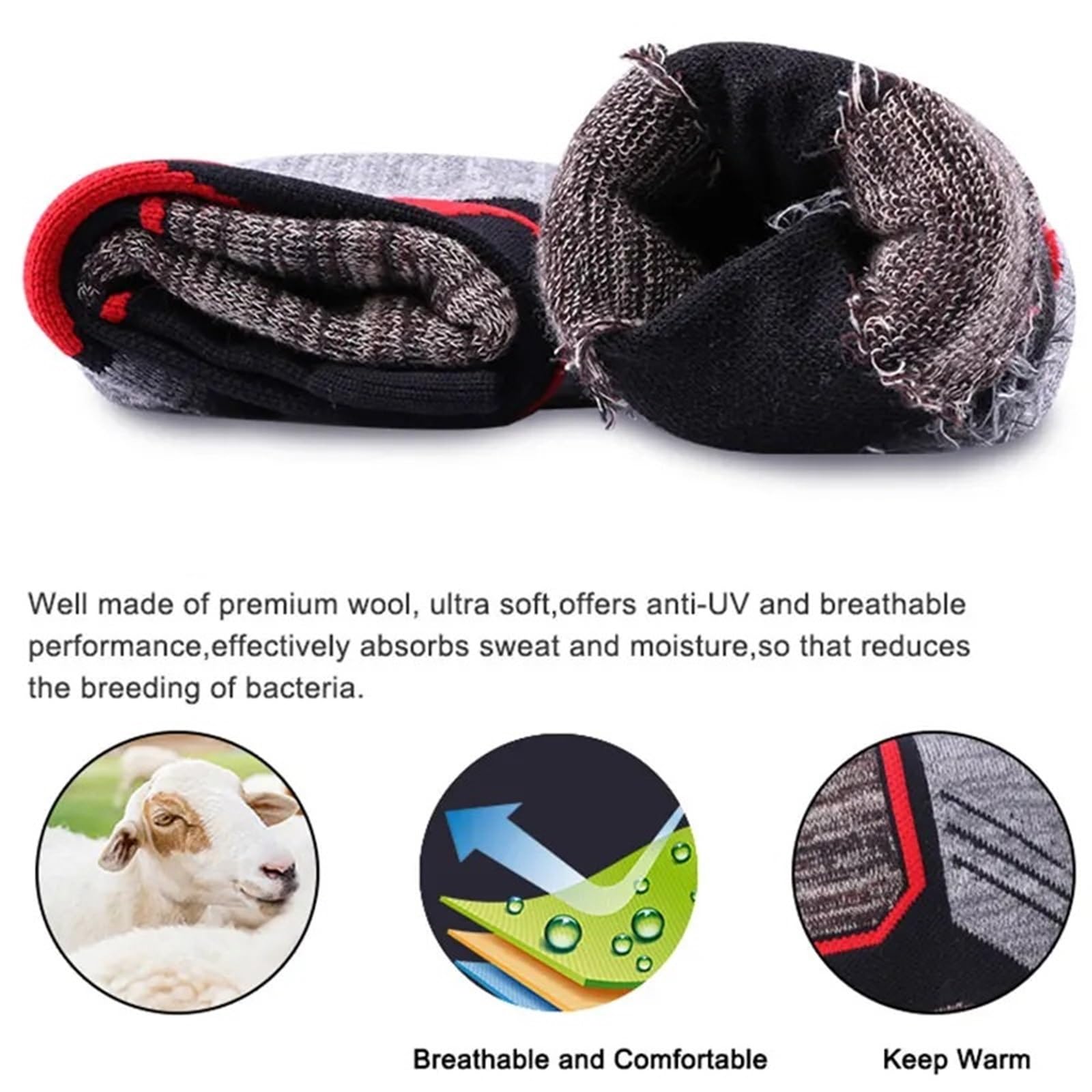 Chaussette Ski Chaussettes De Ski en Polaire d'hiver for Hommes, Snowboard Épaisses Et Longues Sports Plein Air, Garde Au Chaud, Cyclisme, Course À Pied, Randonnée