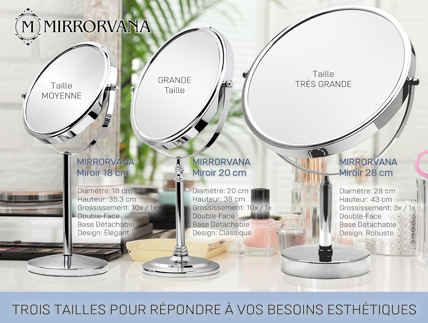 Miroir Grossissant 30x/1x Sur Pied - Miroir Maquillage Double Face - MOMOKUBA Pour Coiffeuse